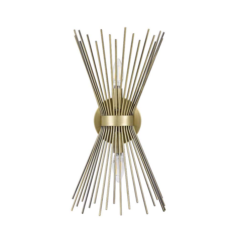 Amazon Brand – Rivet Mid-Century Modern Metal Starburst 2-Light Wall Sconce Lamp, Bulbs Included, 17.5"H, Antique Gold