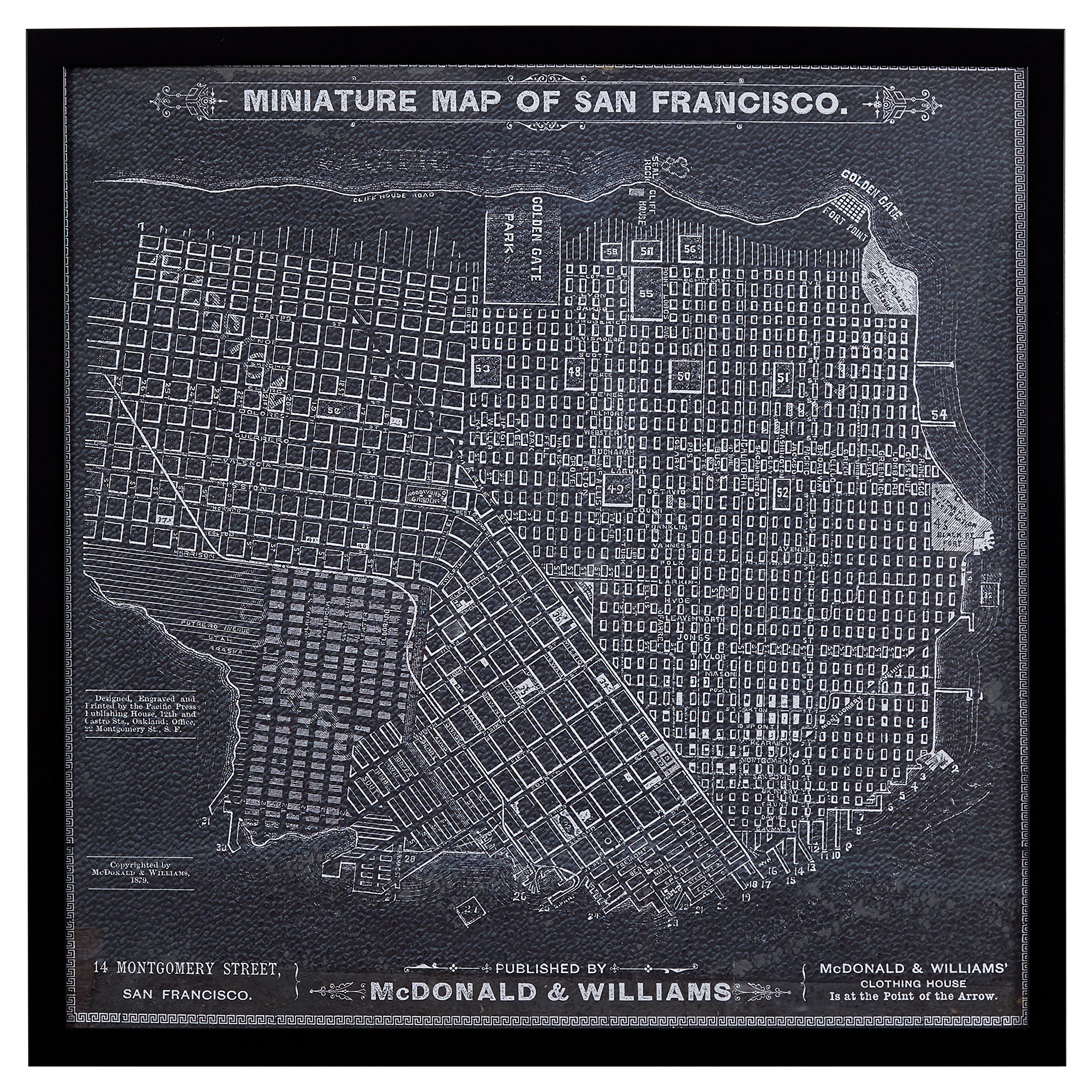 Amazon Brand – Stone & Beam Modern Print of 1879 San Francisco Map Wall Art, Black Frame, 32" x 32"