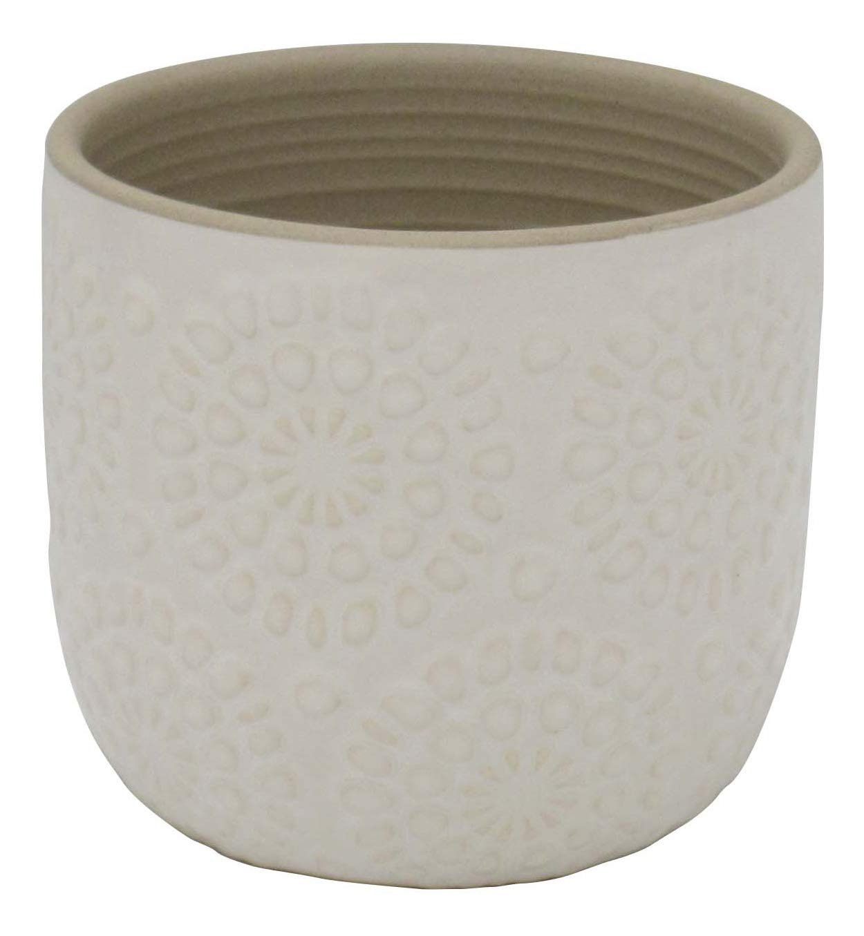 Amazon Brand – Stone & Beam Small Floral-Embossed Planter, 4.3"H, Cloud Dancer White