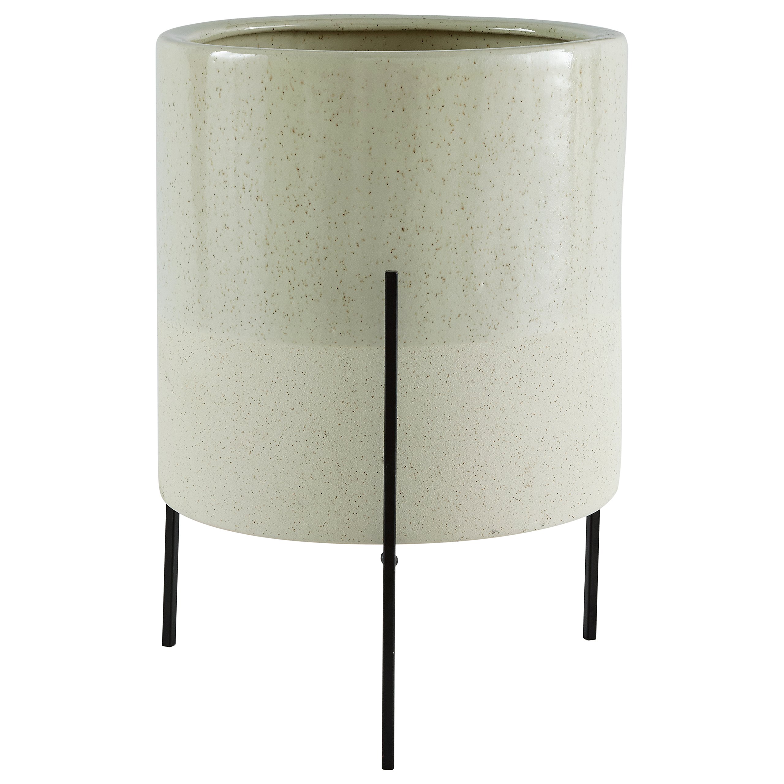 Amazon Brand – Rivet Mid-Century Ceramic Planter with Iron Stand, 17"H, Pale Green