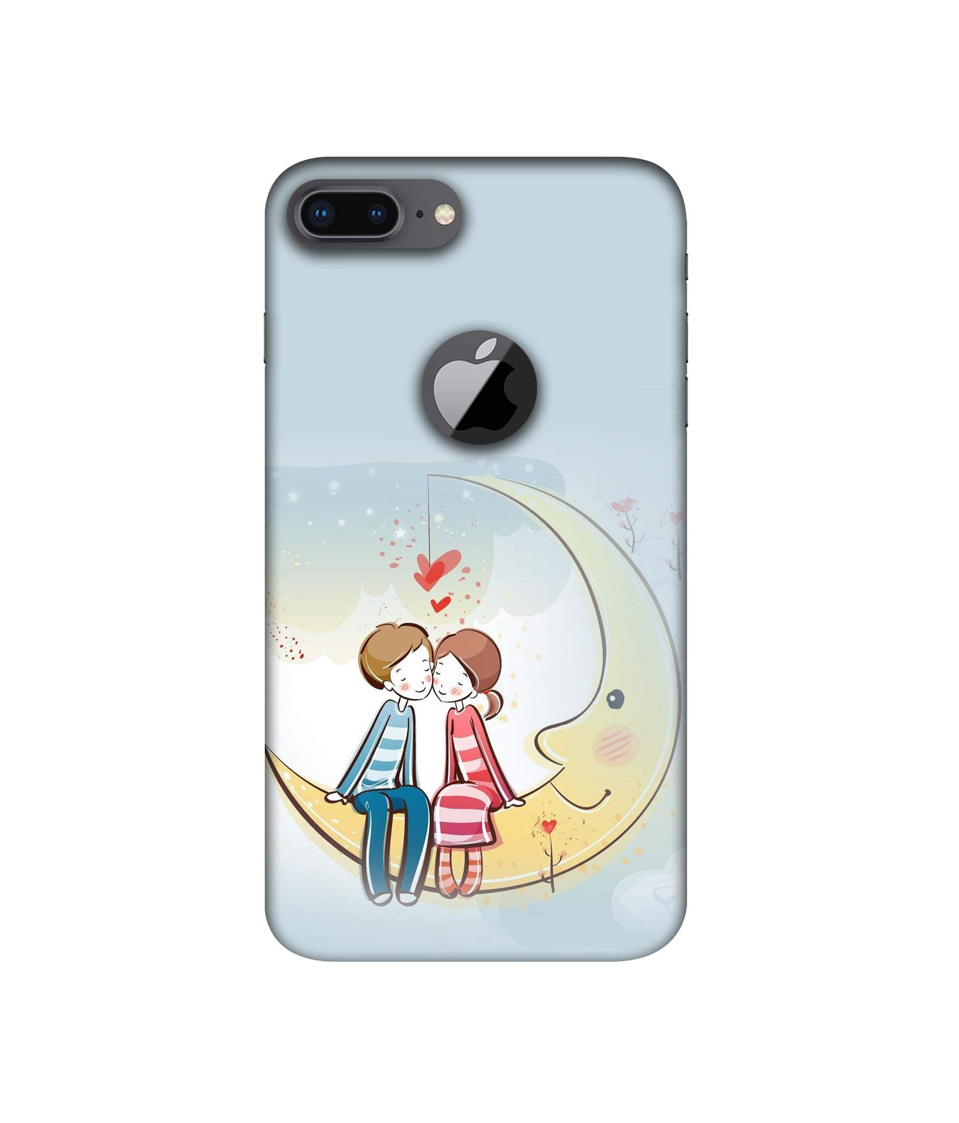 Amazon Brand - Solimo Designer Couple Sitting On Moon 3D Printed Hard Back Case Mobile Cover for Apple iPhone 8 Plus (with Logo Cut)