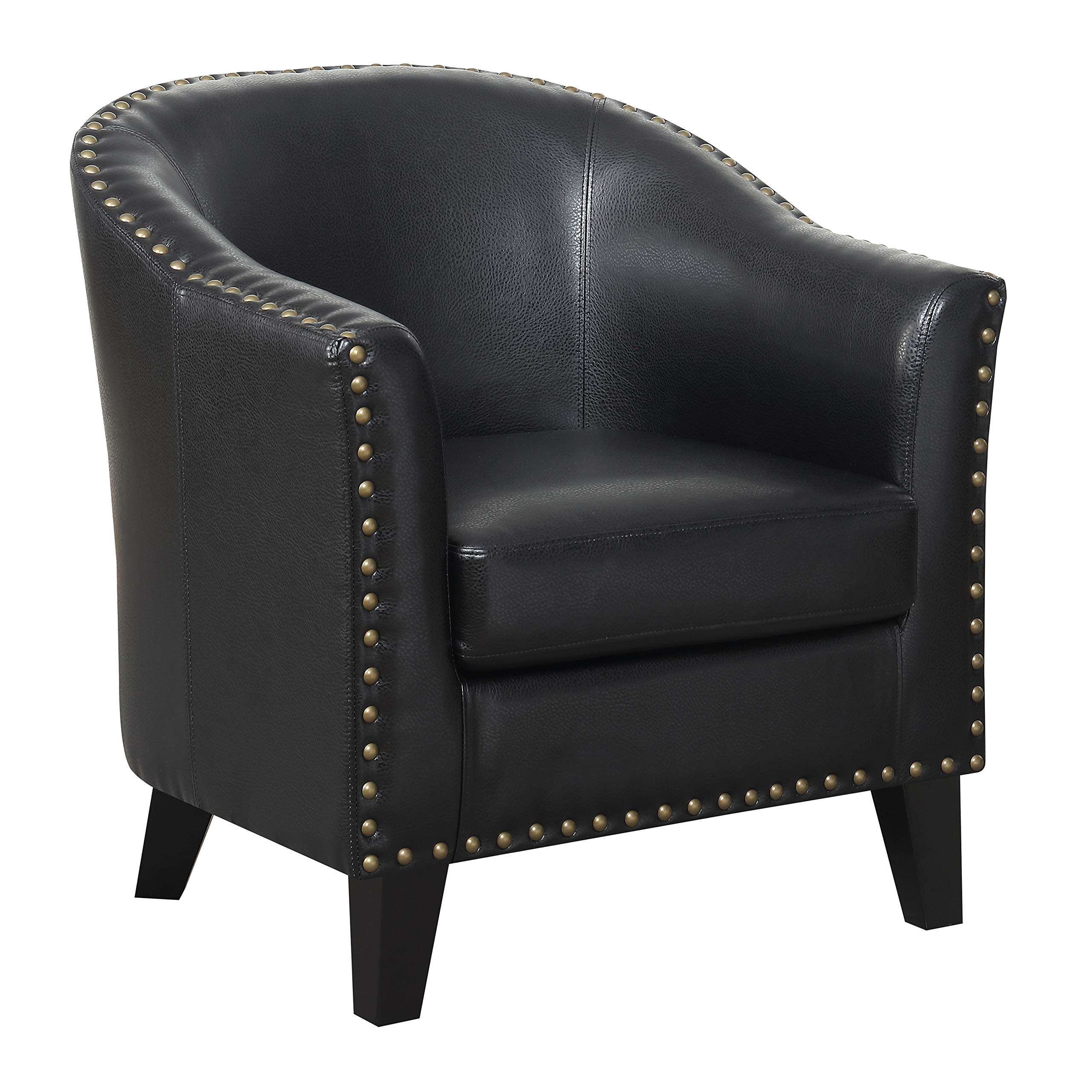 Amazon Brand – Ravenna Home Keith Rounded Faux Leather Nailhead Club Accent Chair, 29.5"W, Black