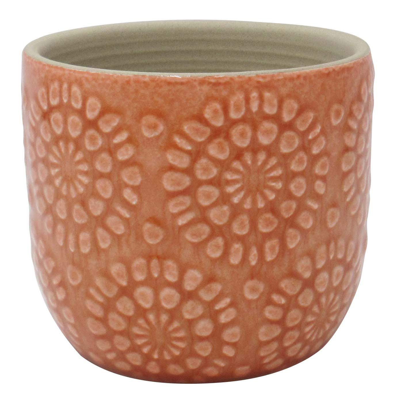 Amazon Brand – Stone & Beam Small Floral-Embossed Planter, 4.3"H, Arabesque Coral Pink