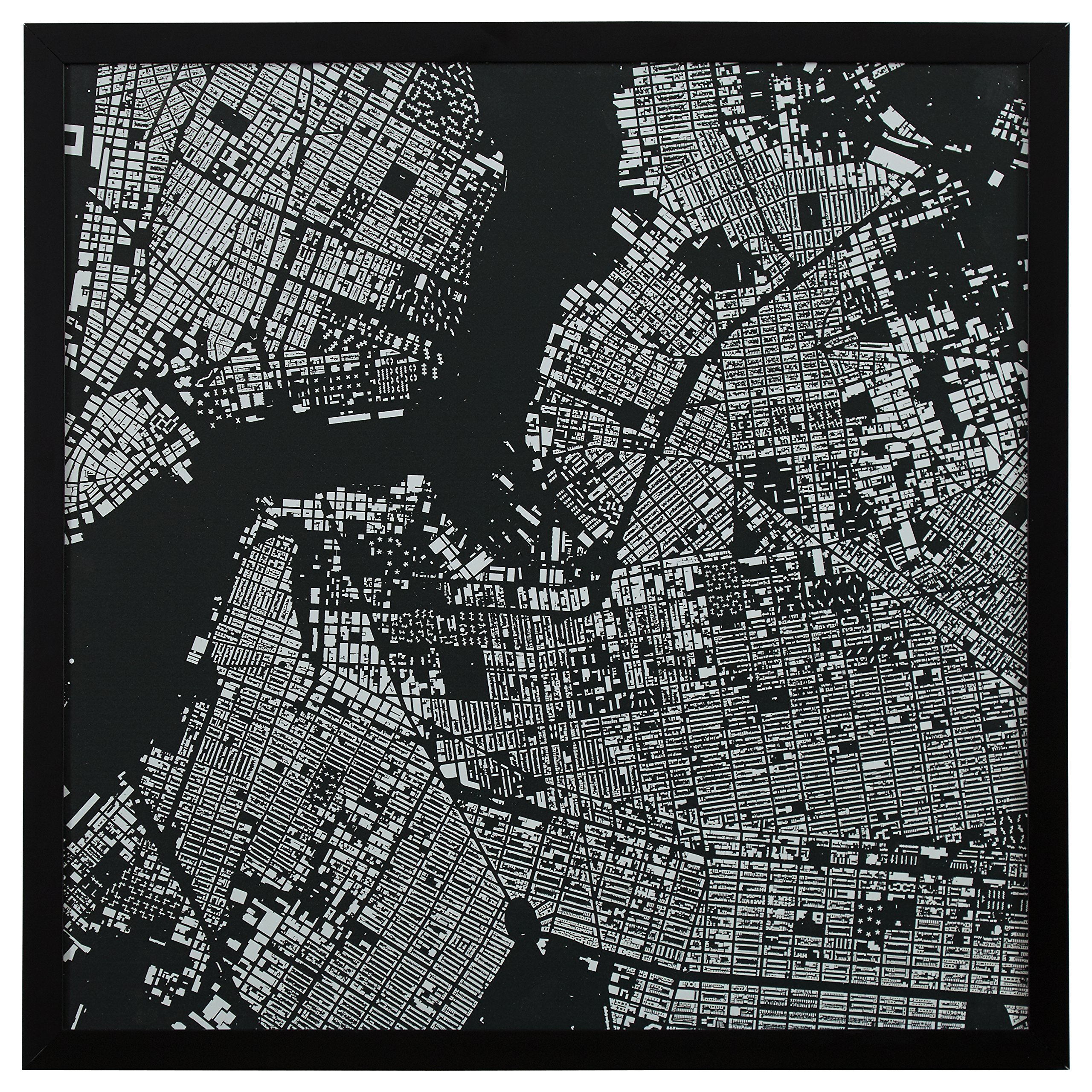 Amazon Brand – Rivet Modern Black and White Map of New York City, Black Frame, 30" x 30"