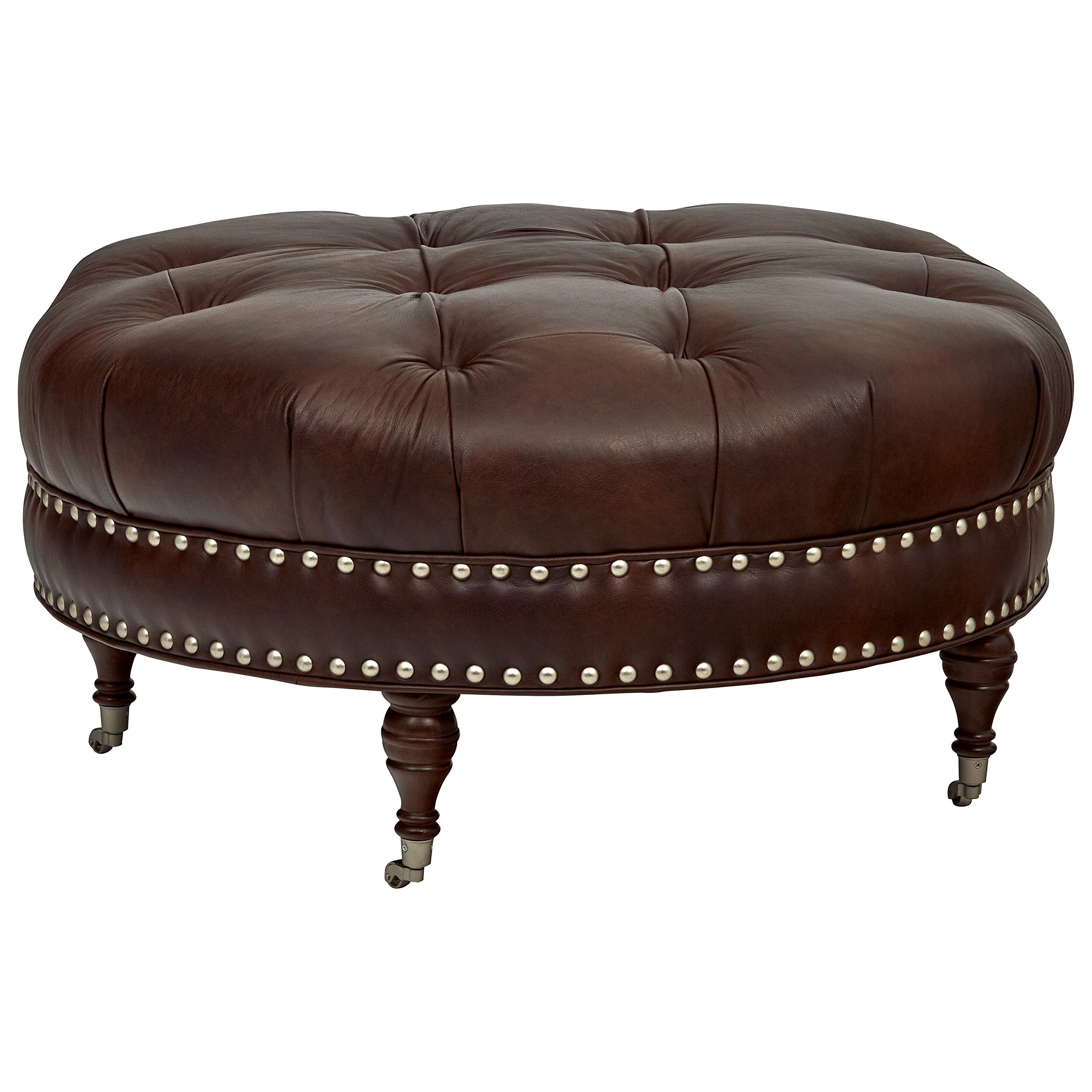 Amazon Brand – Stone & Beam Janelle Button Tufted Leather Ottoman, 37"W, Driftwood