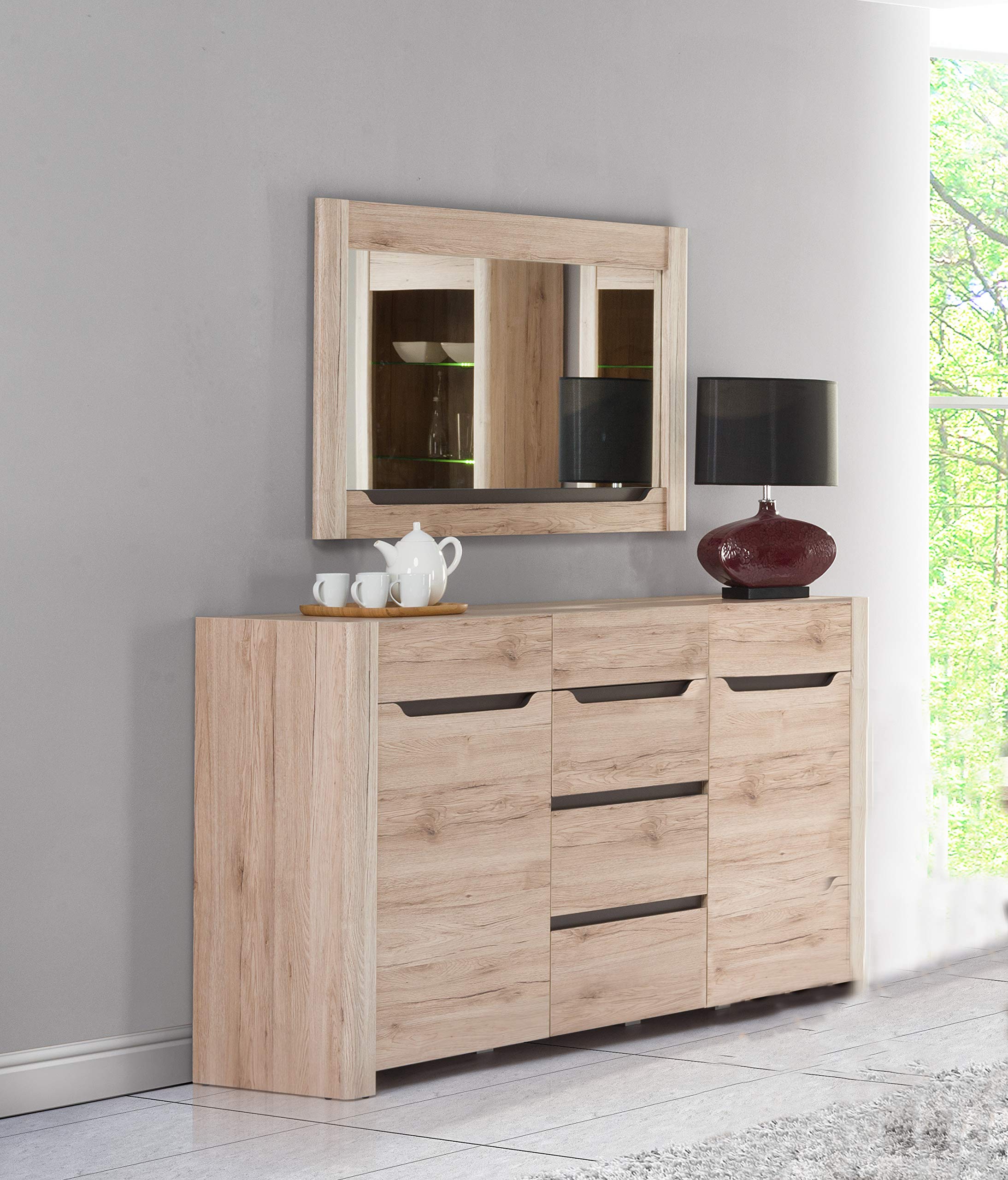 Marchio Amazon - Movian, credenze a 2 sportelli e 3 cassetti, modello Mira, 170 x 93 x 42 cm, quercia Sanremo