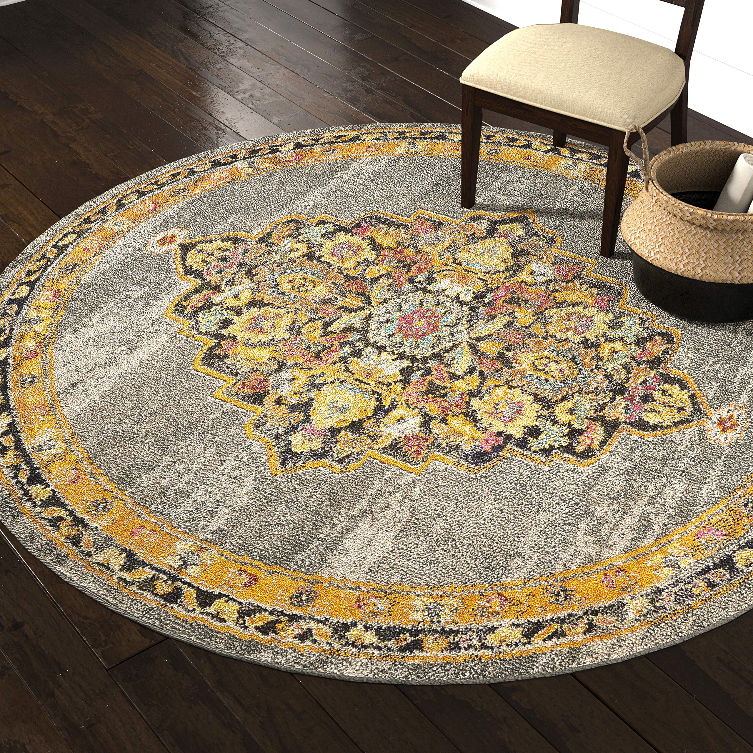 Stone & Beam Rug, 7'10" Round, Gray, Orange, Multicolor