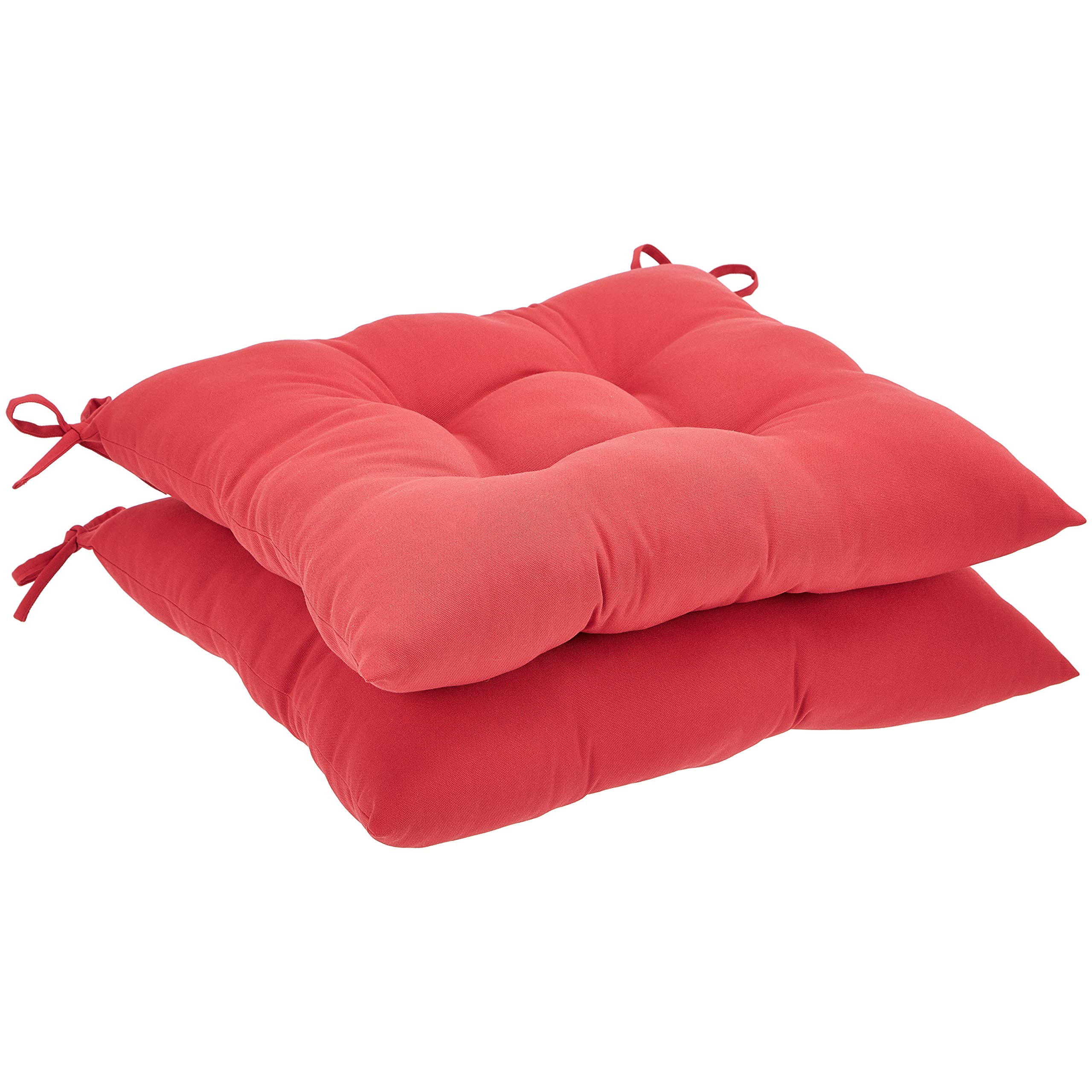 Amazon Basics Tufted Outdoor Square Seat Patio Cushion - Pack of 2, Red