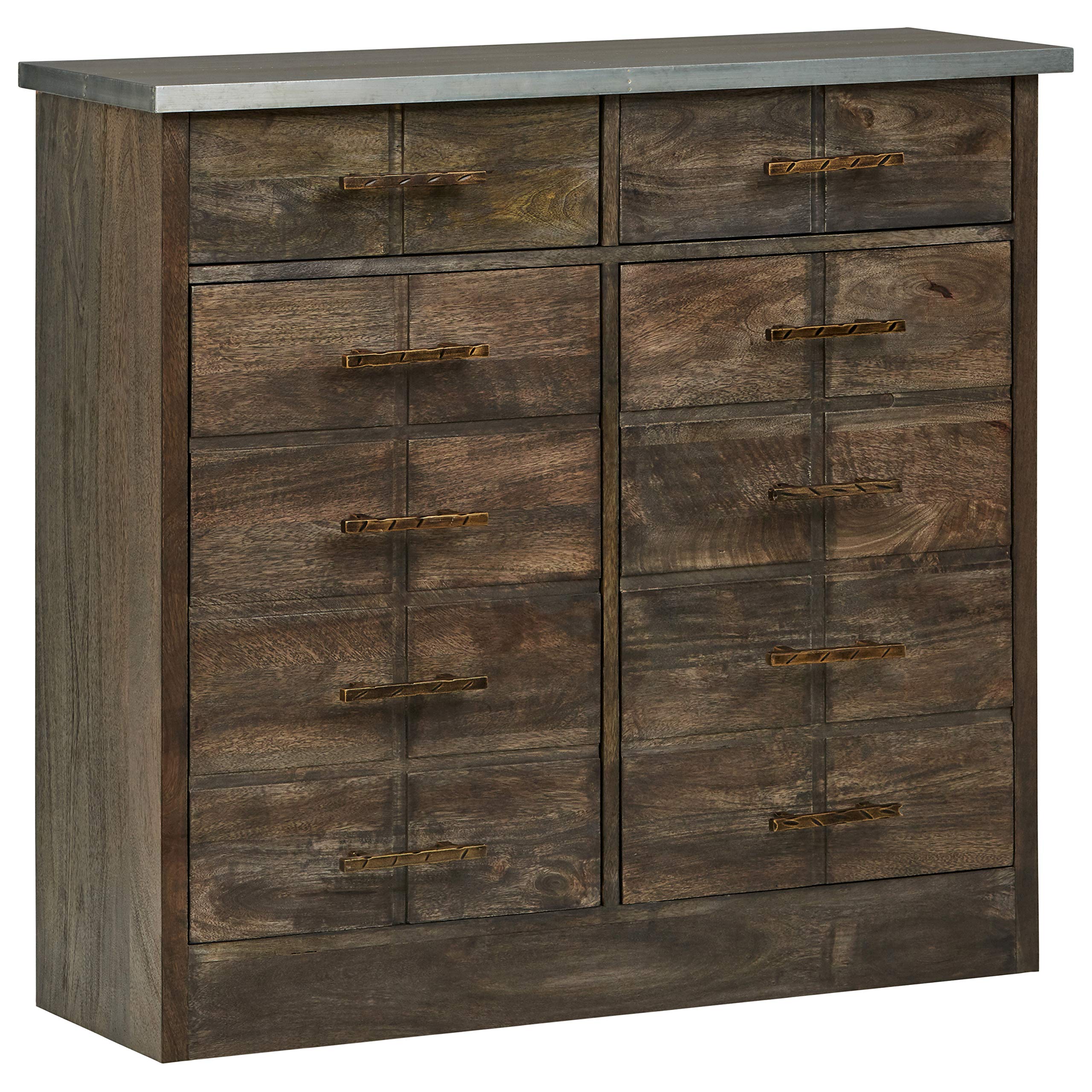 Amazon Brand – Stone & Beam Rustic Buffet 36"H, Carbon-Finished Wood with Distressed Gold Handles