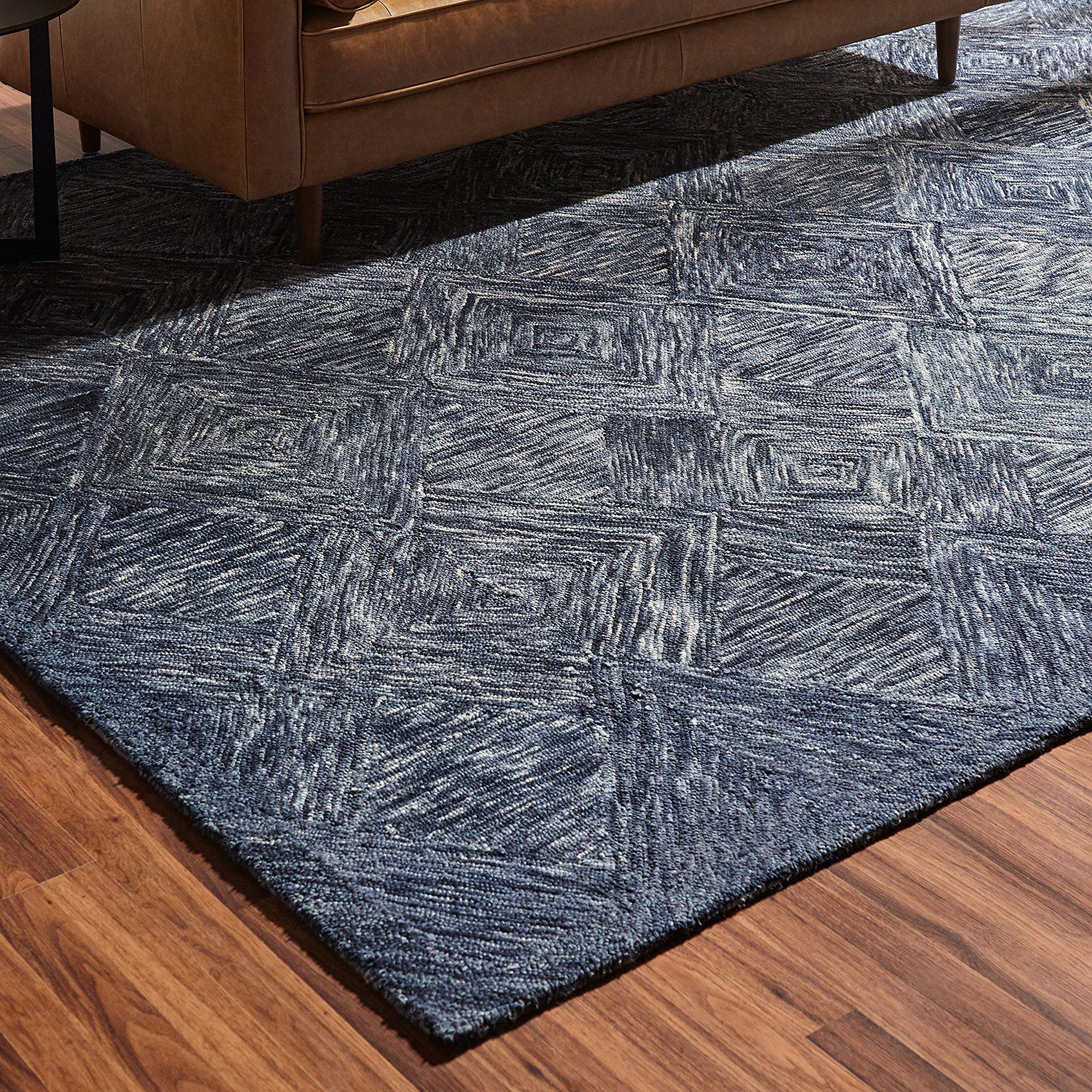 Amazon Brand – Rivet Motion Modern Patterned Wool Area Rug, 8' x 10' 6", Denim Blue