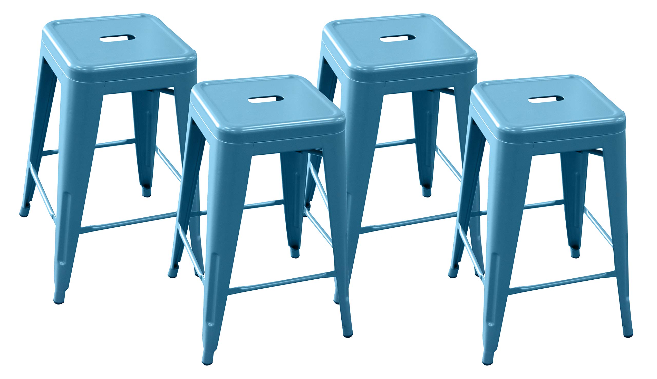 Amazon Brand – Ravenna Home Decorah Stackable Metal Kitchen Counter Bar Stools, 24"H, Blue, Set of 4