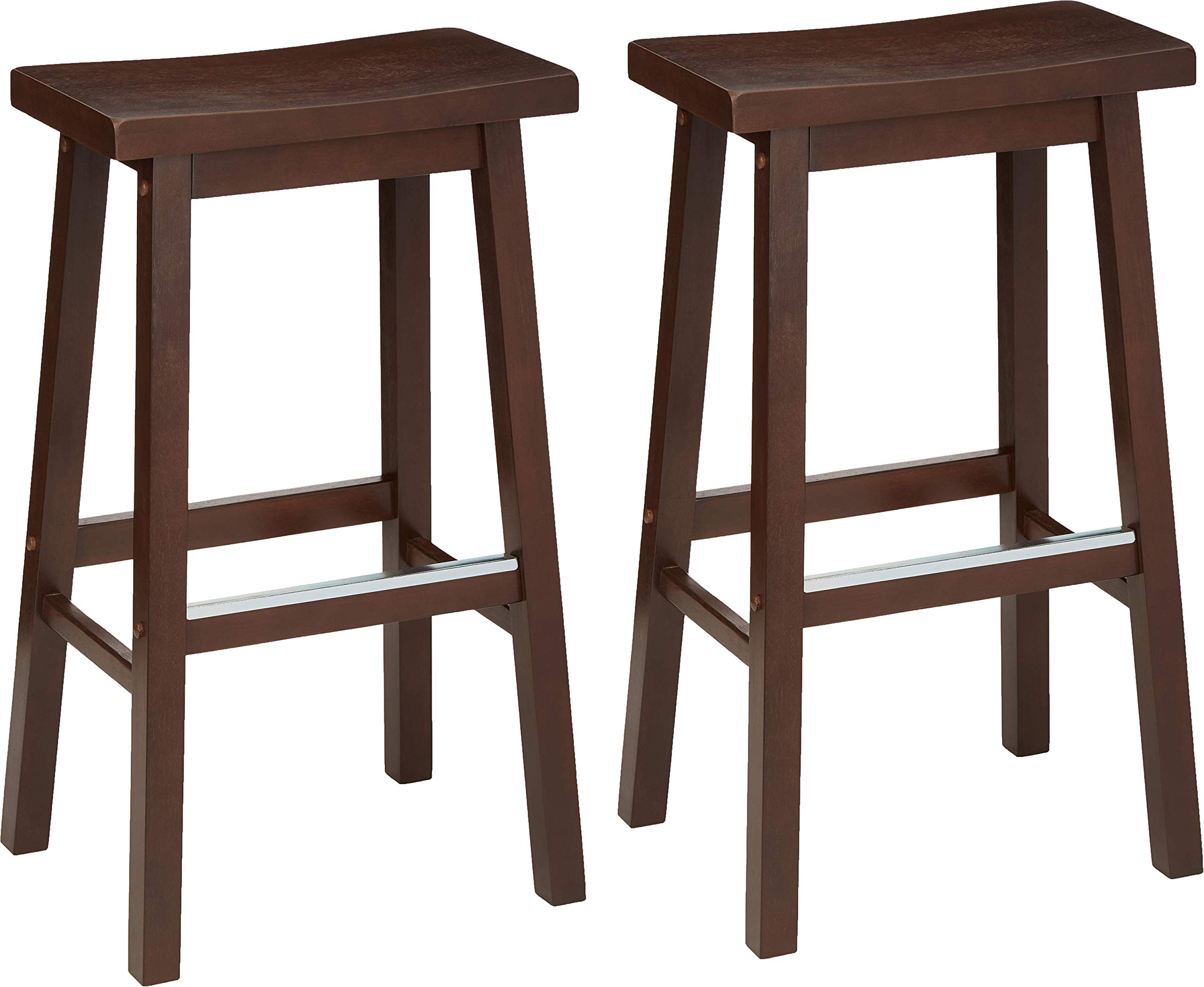 AmazonBasics Classic Solid Wood Saddle-Seat Kitchen Counter Stool with Foot Plate 29 Inch, Walnut, Set of 2