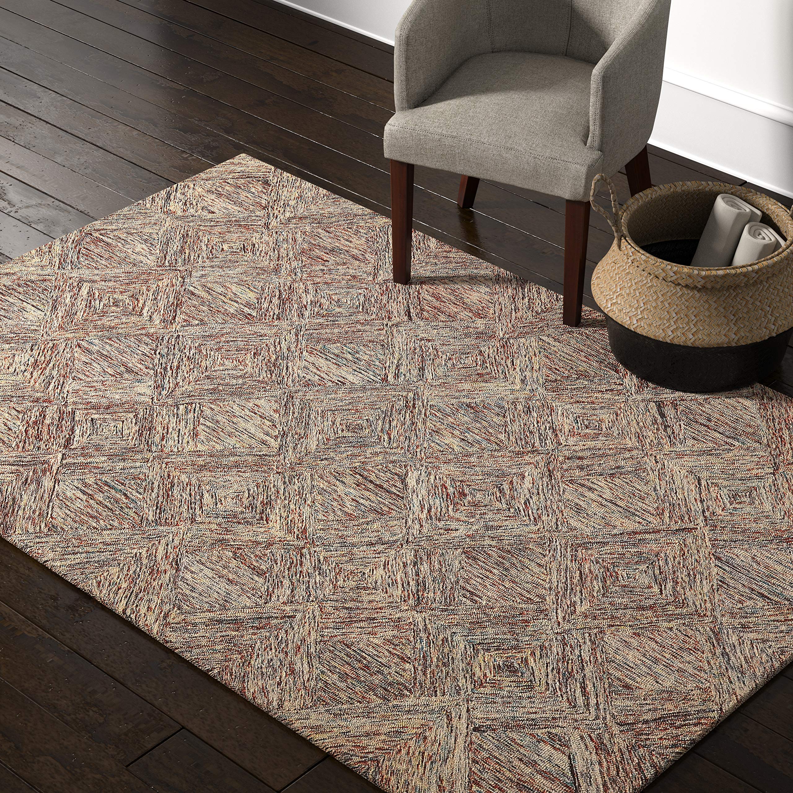 Amazon Brand – Rivet Motion Modern Patterned Wool Area Rug, 5' x 7' 6", Multi