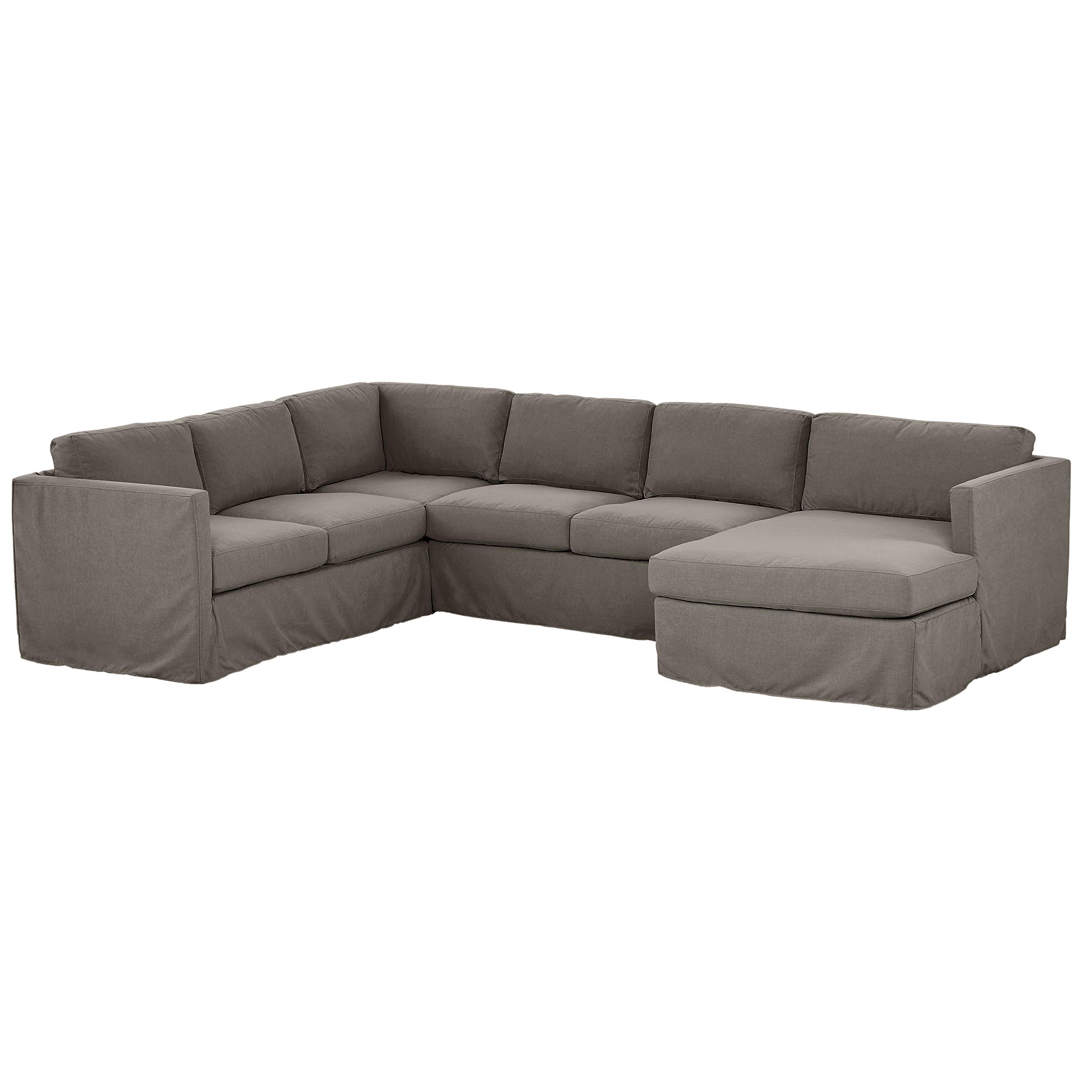 Amazon Brand – Stone & Beam Andover Slipcover Left-Facing U-Shaped Sectional, 134"W, Stone Fabric