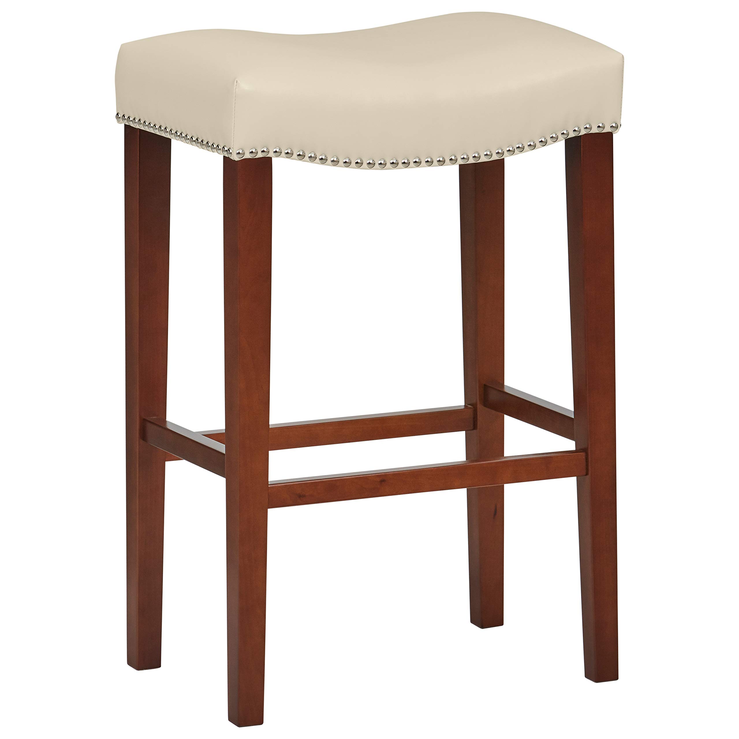 Amazon Brand – Ravenna Home Faraday Saddle Nailhead Bar Stool, 30.5"H, Beige Faux Leather
