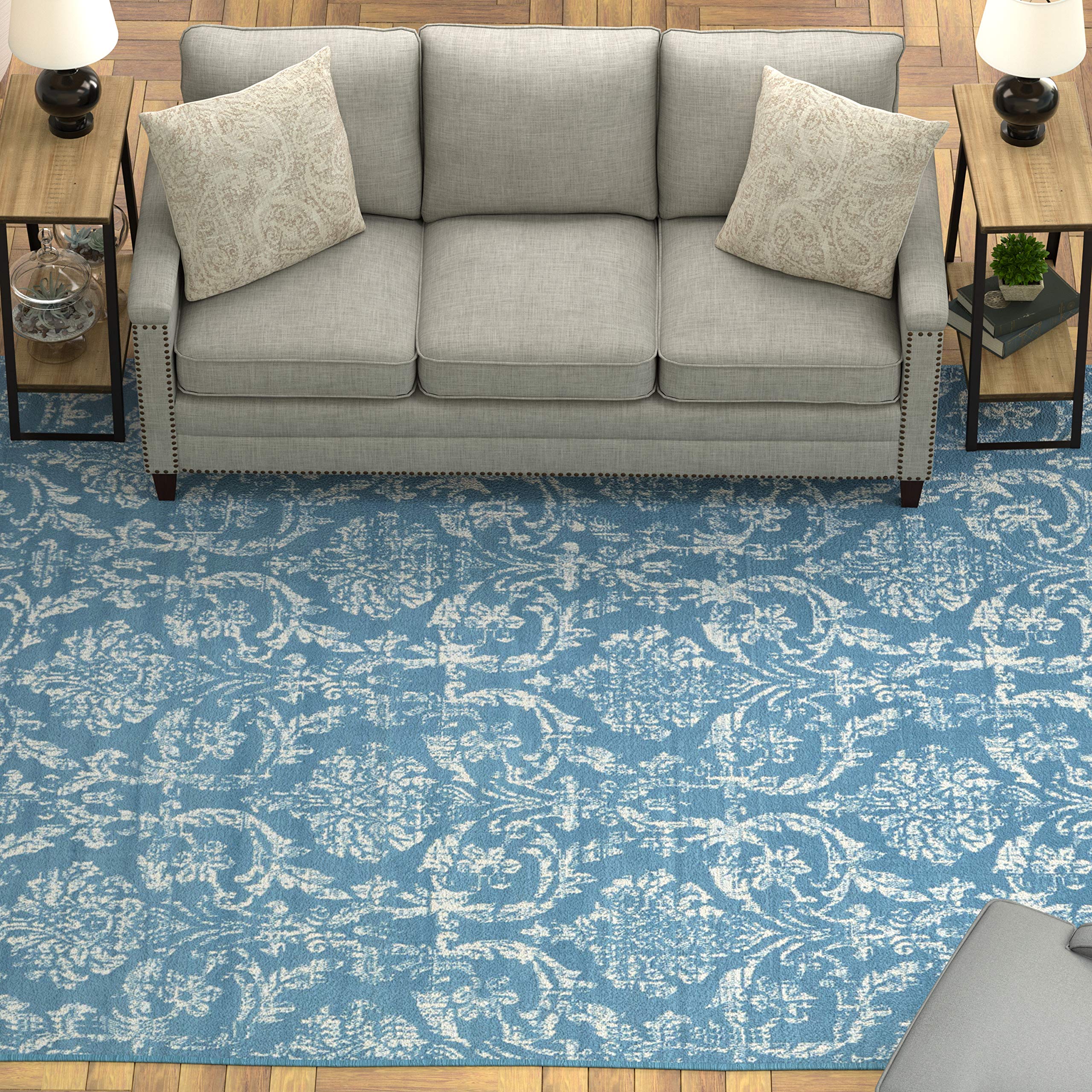 Ravenna Home Vintage Rug, 7'10" x 9'10", Ivory on Blue