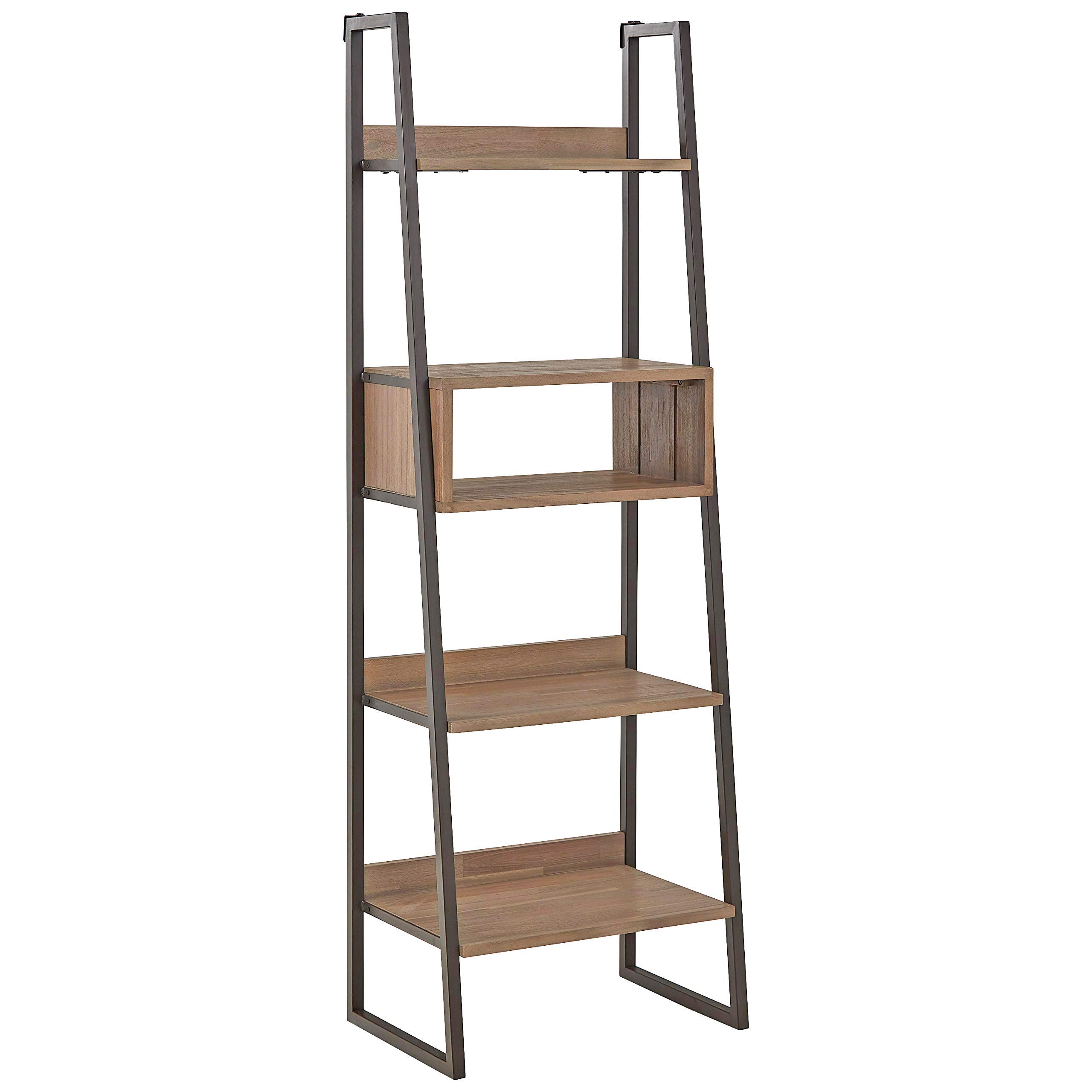 Amazon Brand – Rivet Roxmere Modern Ladder Bookcase, 23.6"W, Acacia Wood and Dark Metal