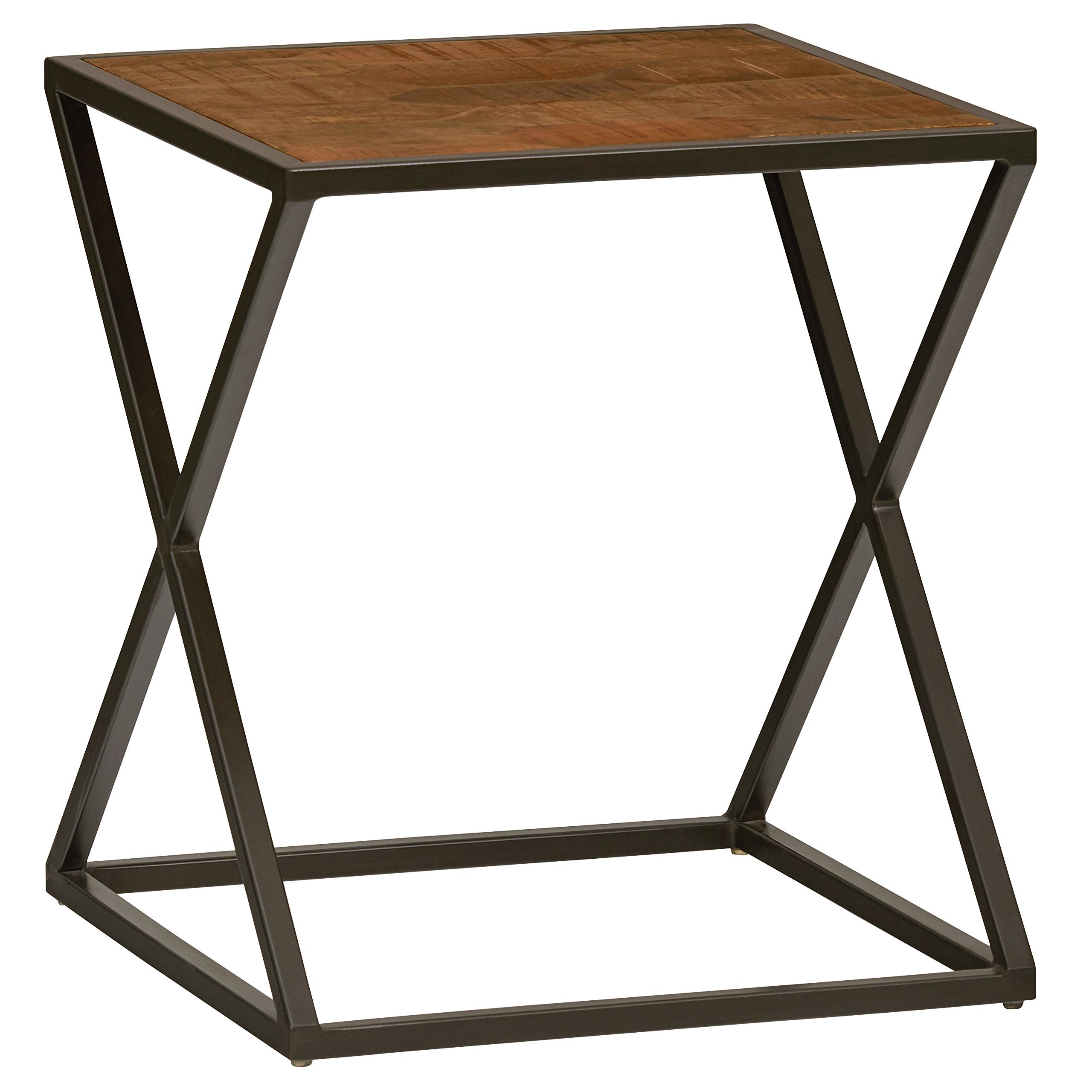 Amazon Brand – Stone & Beam Industrial Parquetry Top with Metal Base Side Table, 19.69"W, Antique Bronze