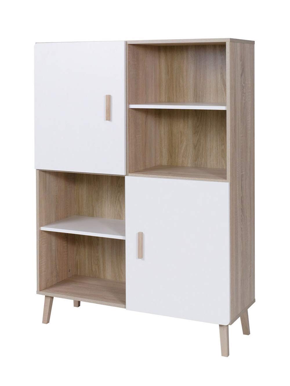 Amazon Brand - Movian Oker 2-Door Cabinet/Bookcase with 8 Shelves, 100 x 140cm, Light Brown Oak-Effect/White