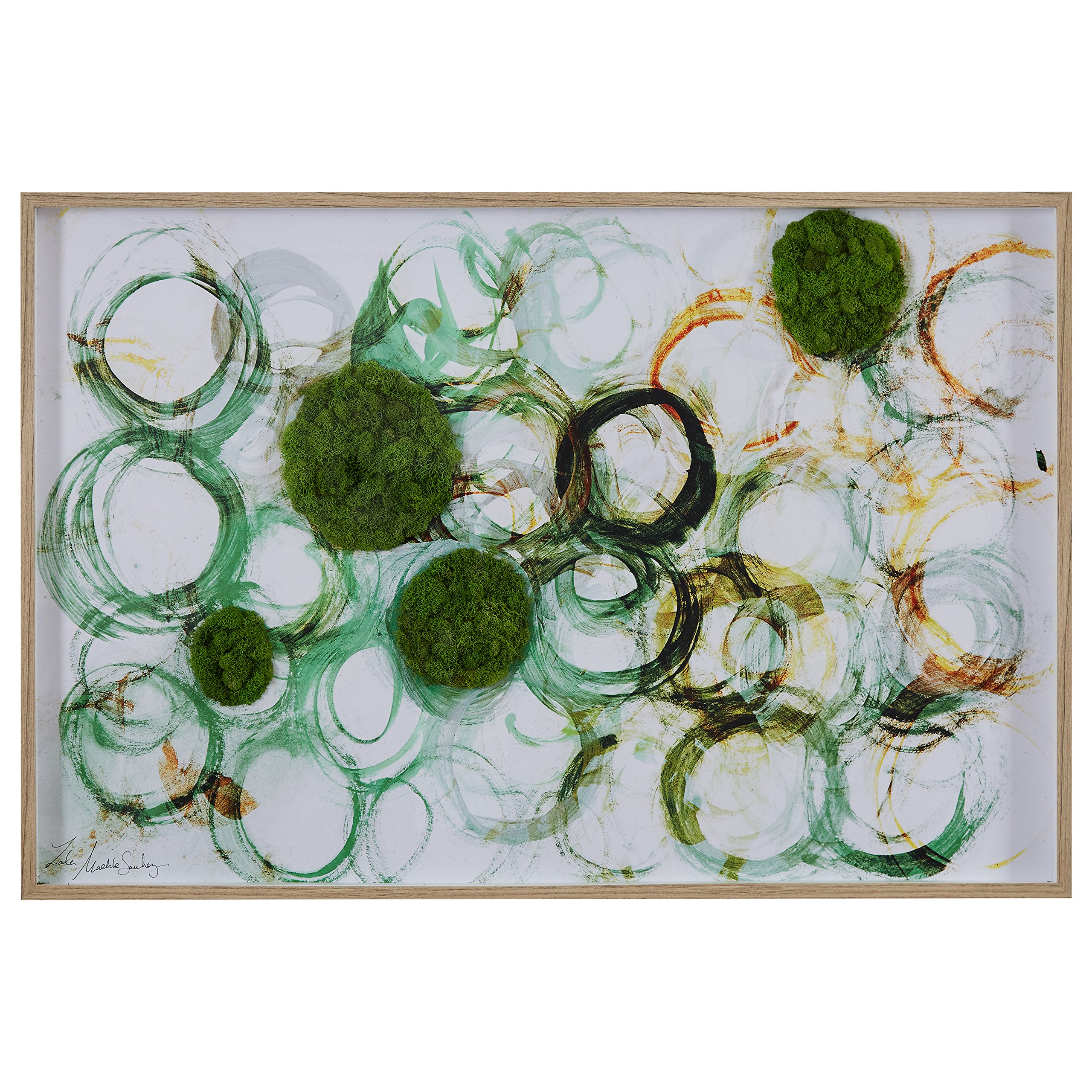 Amazon Brand – Rivet Modern Green, Brown Circles with Moss, in White Wood Frame, 36" x 24"
