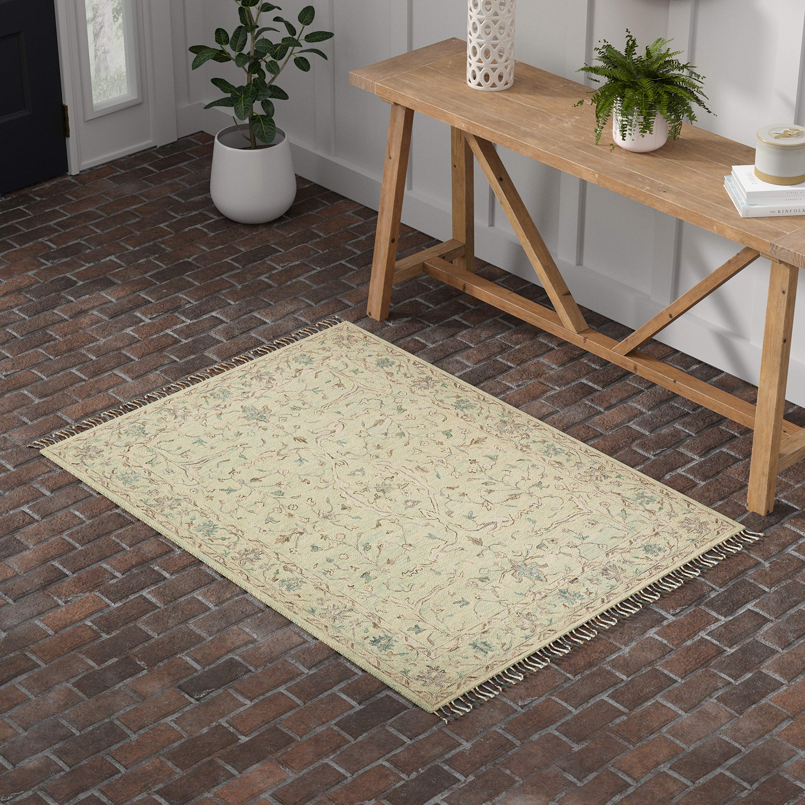 Amazon Brand – Stone & Beam Serene Tassled Wool Area Rug, 4 x 6 Foot, Multi
