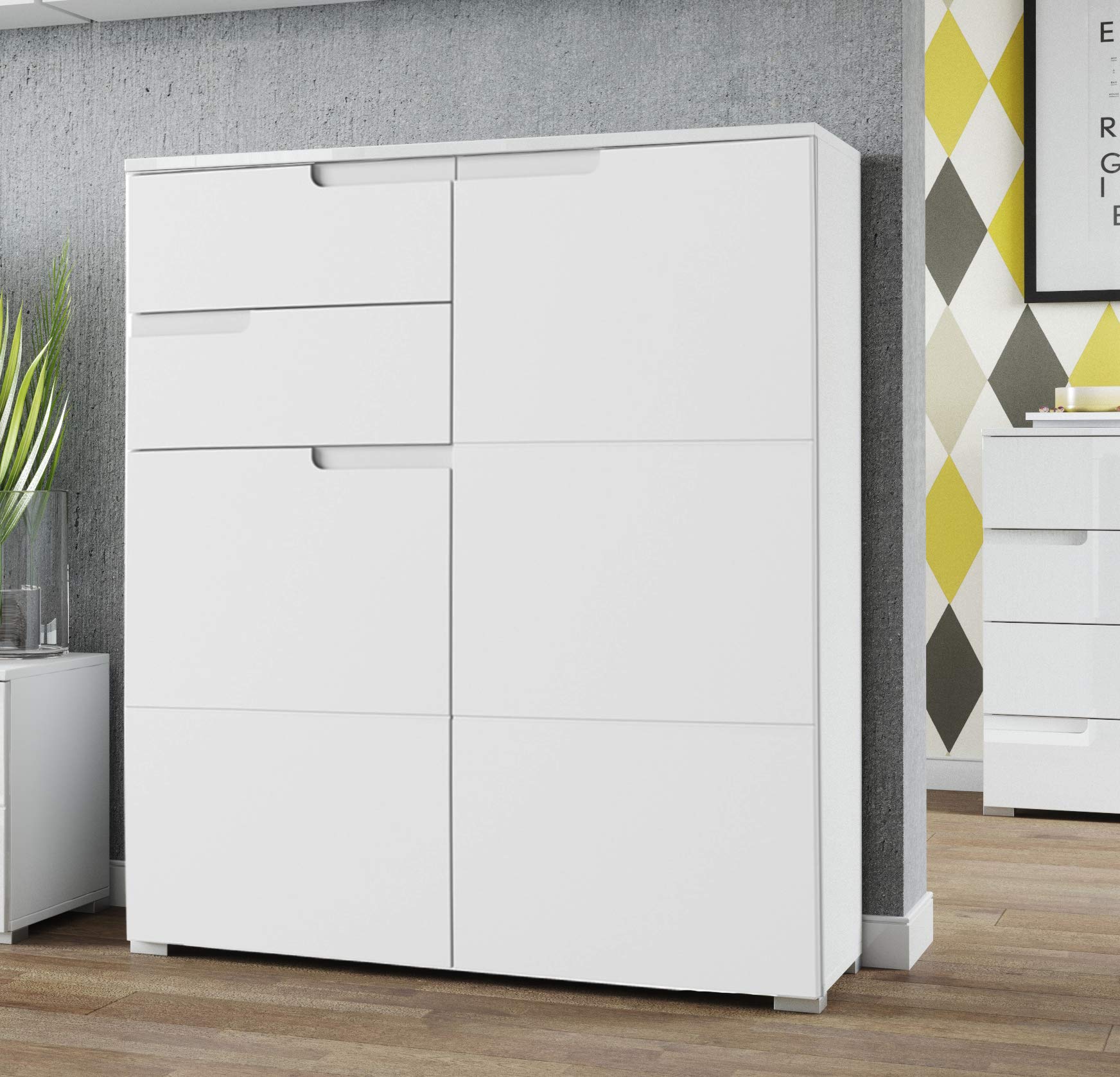 Marchio Amazon - Movian, credenza a 2 sportelli e 2 cassetti modello Lek, 100 x 119 x 40 cm, colore bianco