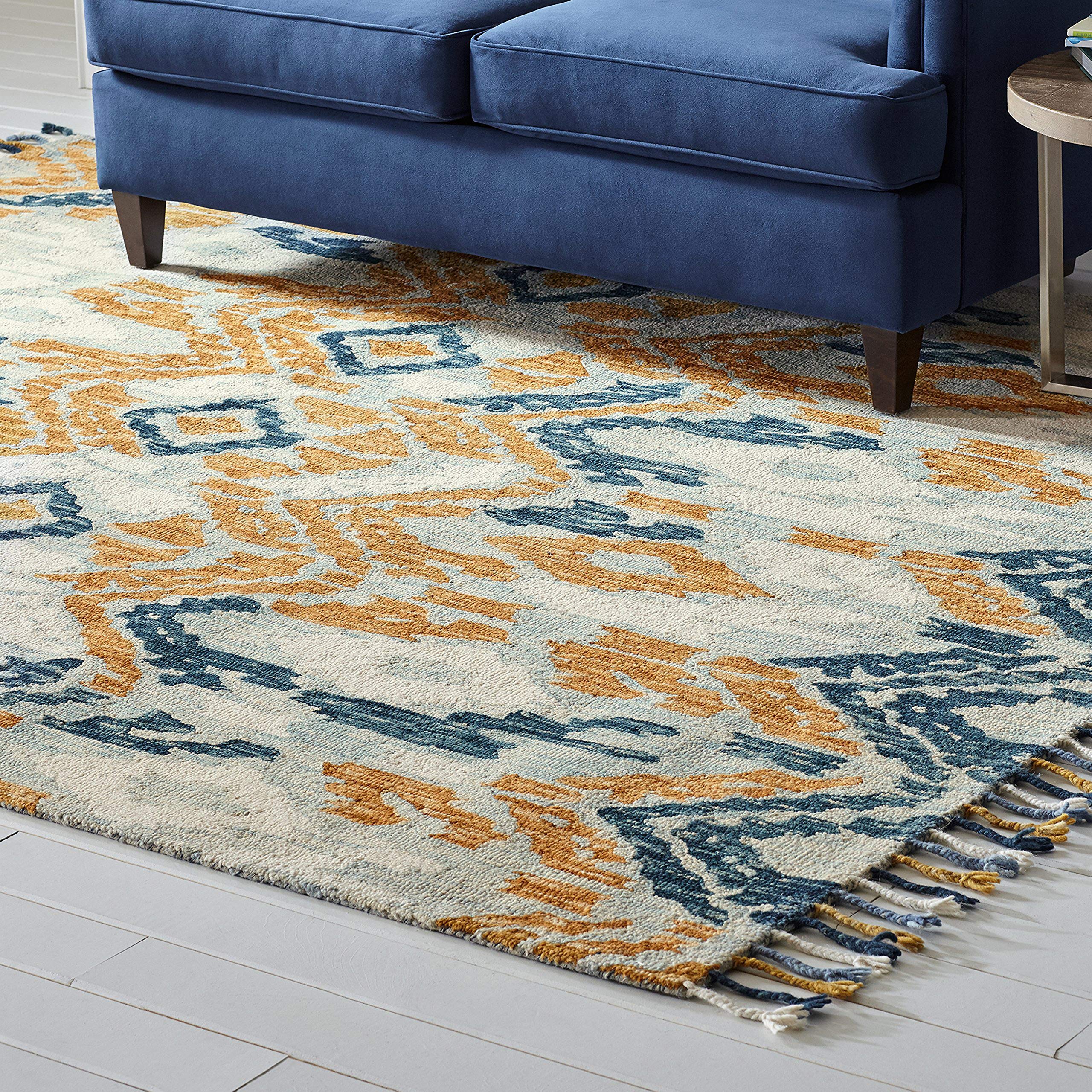 Amazon Brand – Stone & Beam Modern Global Ikat Wool Area Rug, 8 x 10 Foot, Blue