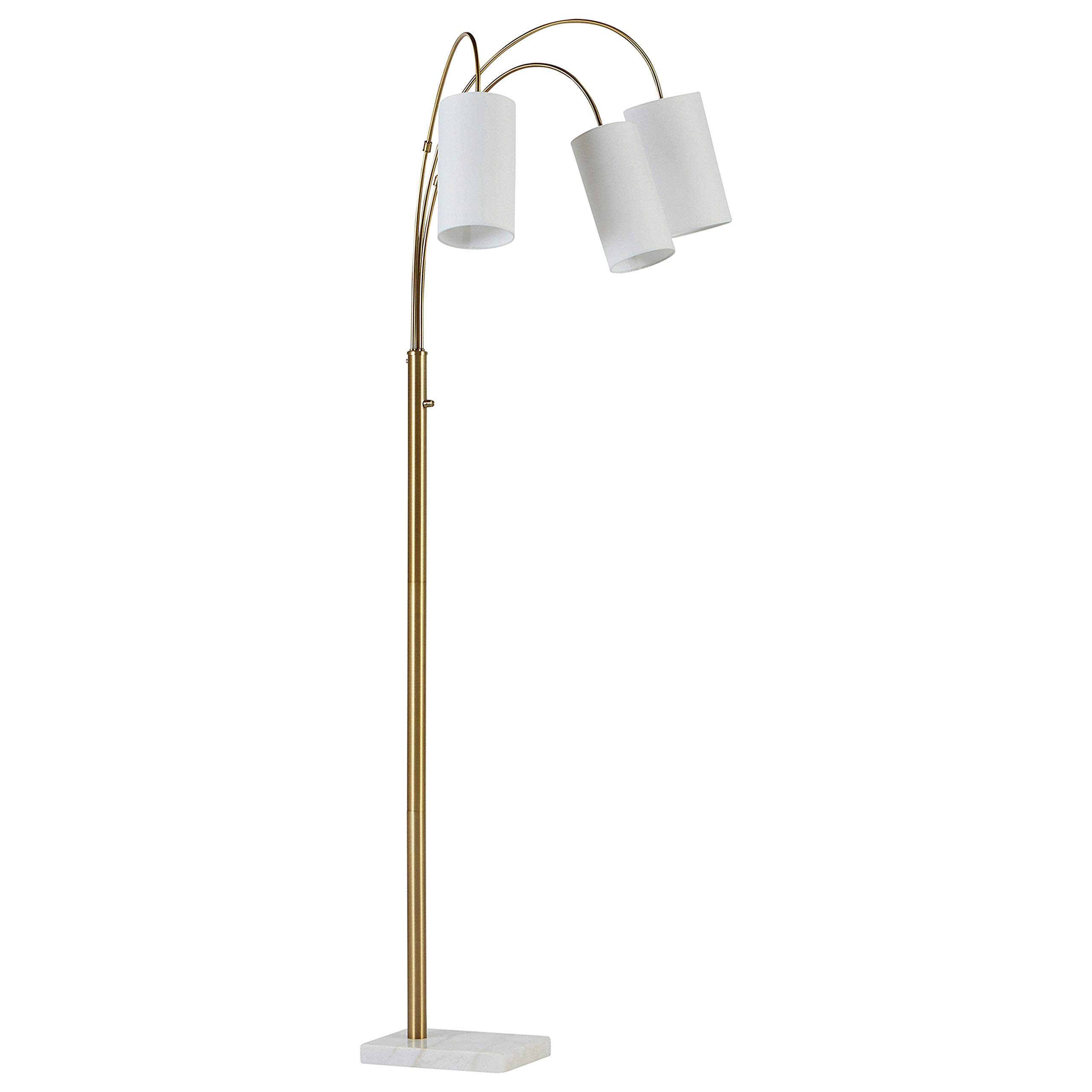 Rivet 3-Light Arc Floor Lamp, Marble and Brass, With Bulbs , 79" x 27" x 21"