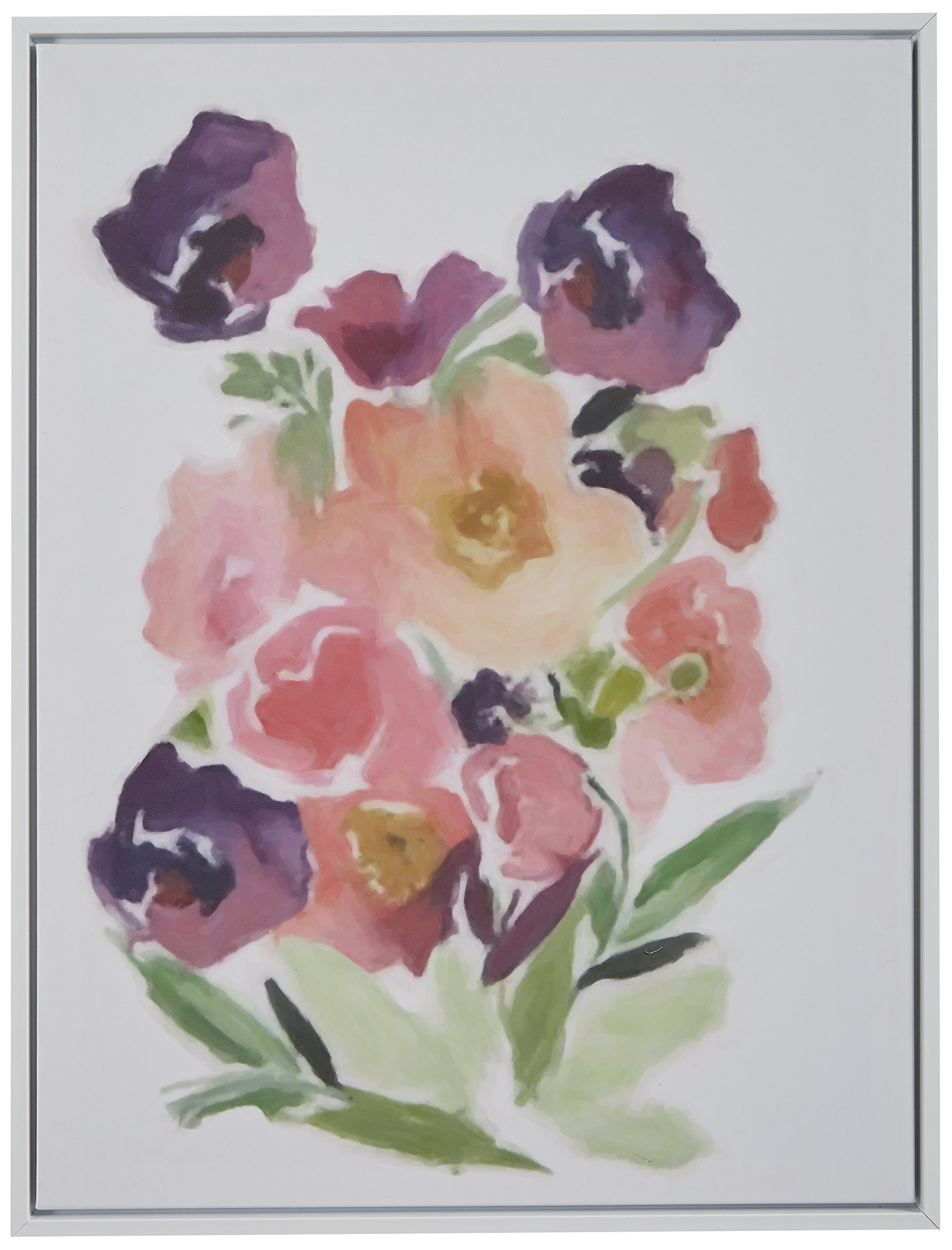 Amazon Brand – Stone & Beam Modern Purple Floral Print Wall Art, White Frame, 17.75" x 21.75"
