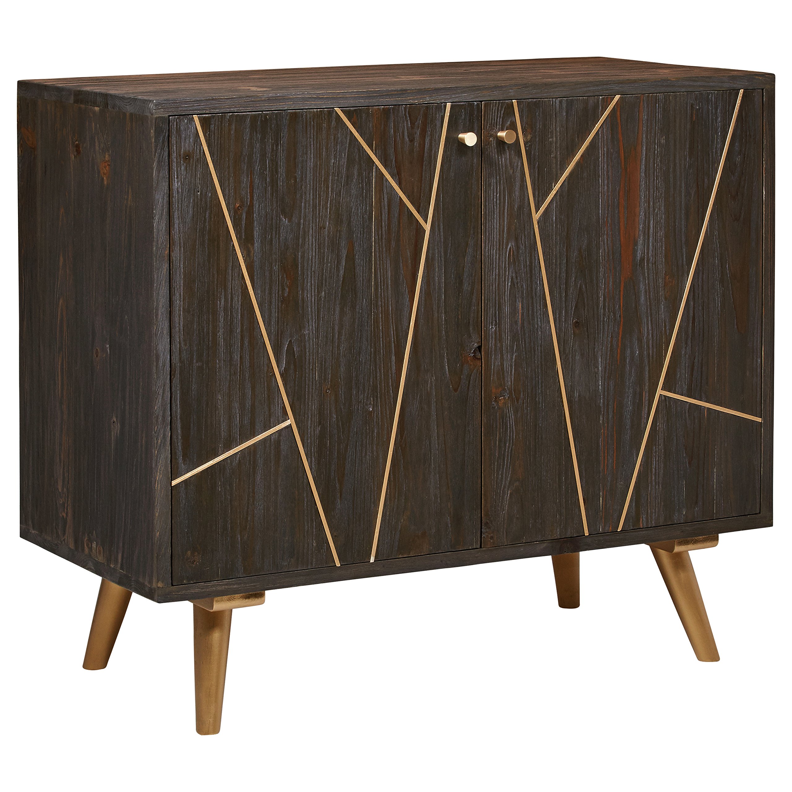 Amazon Brand – Rivet Modern Wood Buffet Bar Cabinet Credenza with Gold Accents, 35 Inch Height, Brown