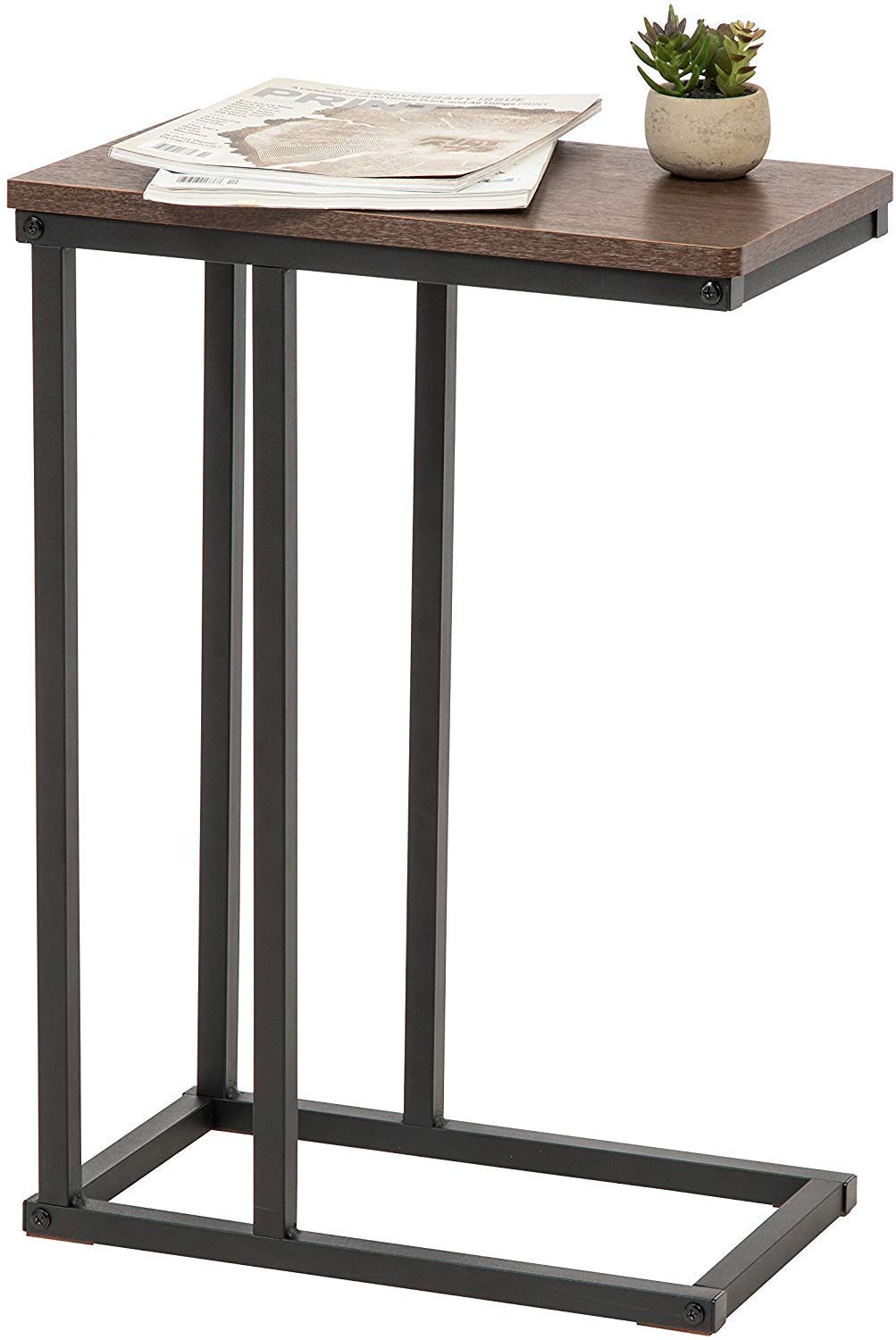 Marca Amazon - Movian Mesa auxiliar / Extremo del sofá / Mobile mesita de noche de madera MDF y metal - C-Shape Side Table SDT-L - Marrón y negro, 45 x 25,4 x 63,7 cm