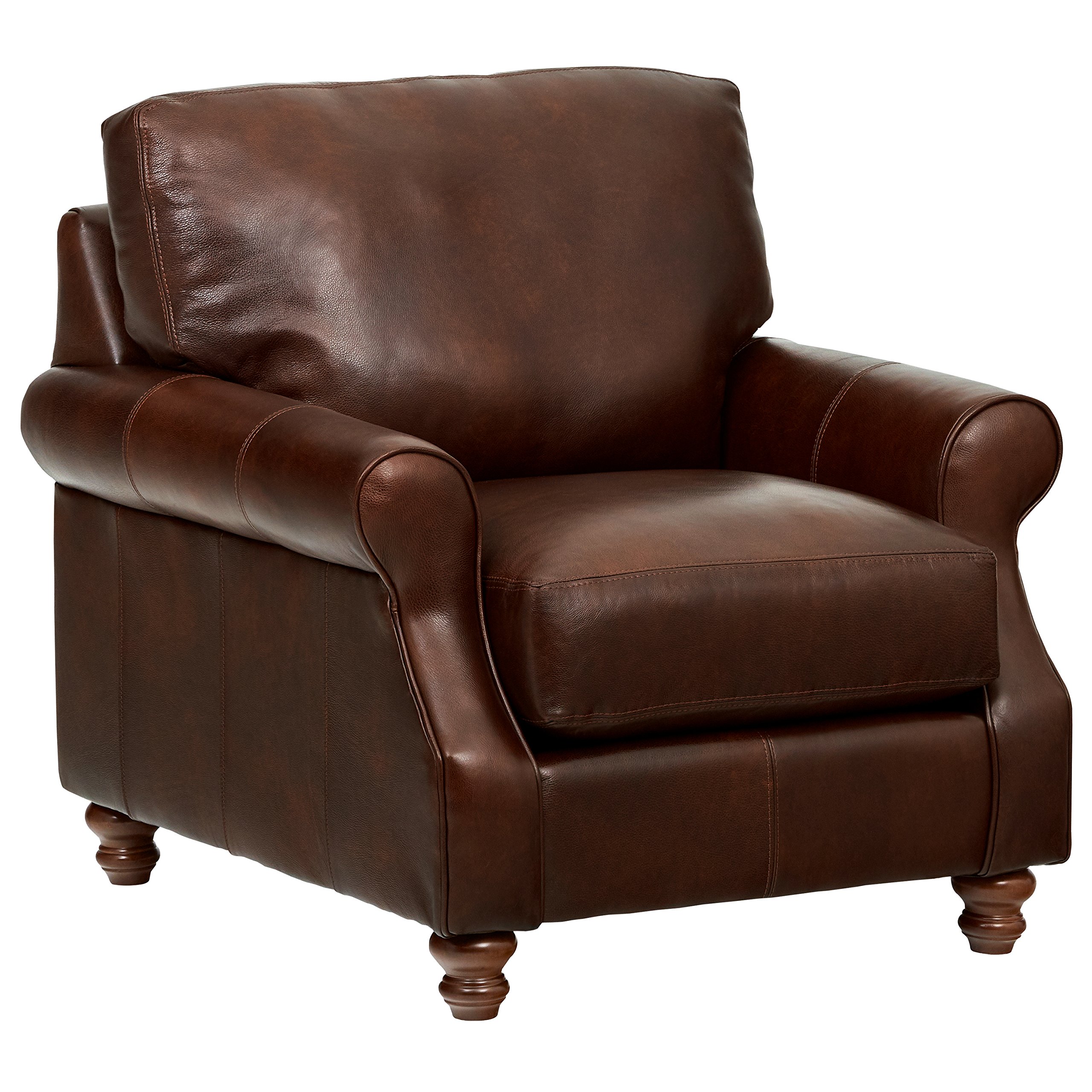 Amazon Brand – Stone & Beam Charles Classic Oversized Leather Chair, 39"W, Walnut