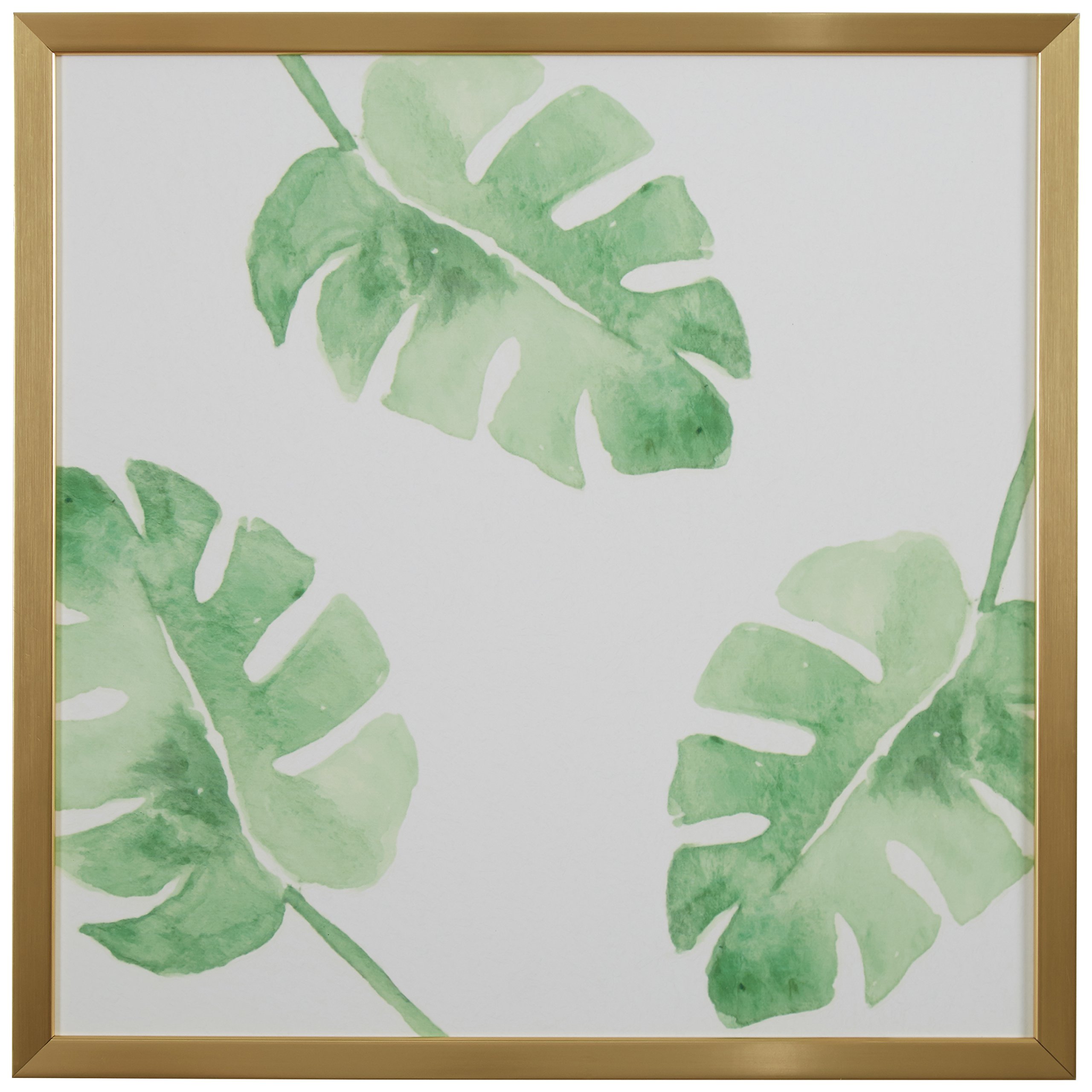 Amazon Brand – Rivet Watercolor Green Leaf Print Wall Art in Gold Wood Frame, 12" x 12"