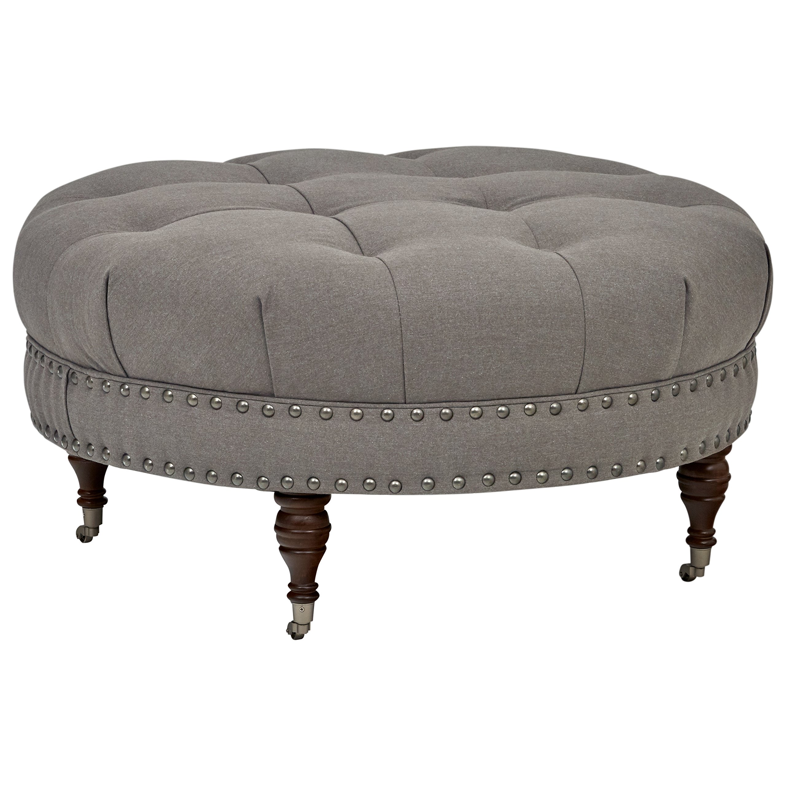 Amazon Brand – Stone & Beam Janelle Button Tufted Ottoman, 37"W, Pewter