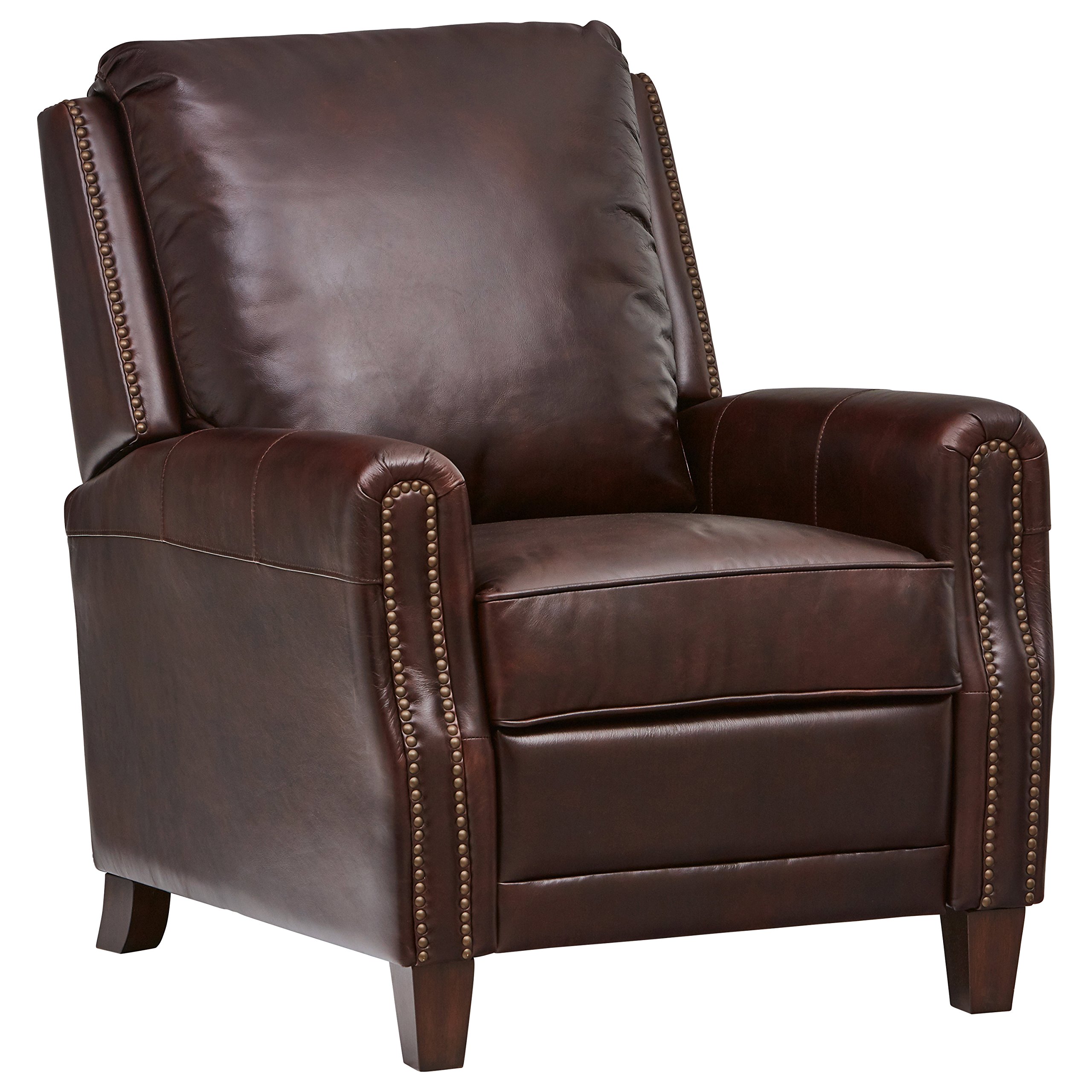 Amazon Brand – Stone & Beam Traditional Nailhead Leather Recliner, 33"W, Brown