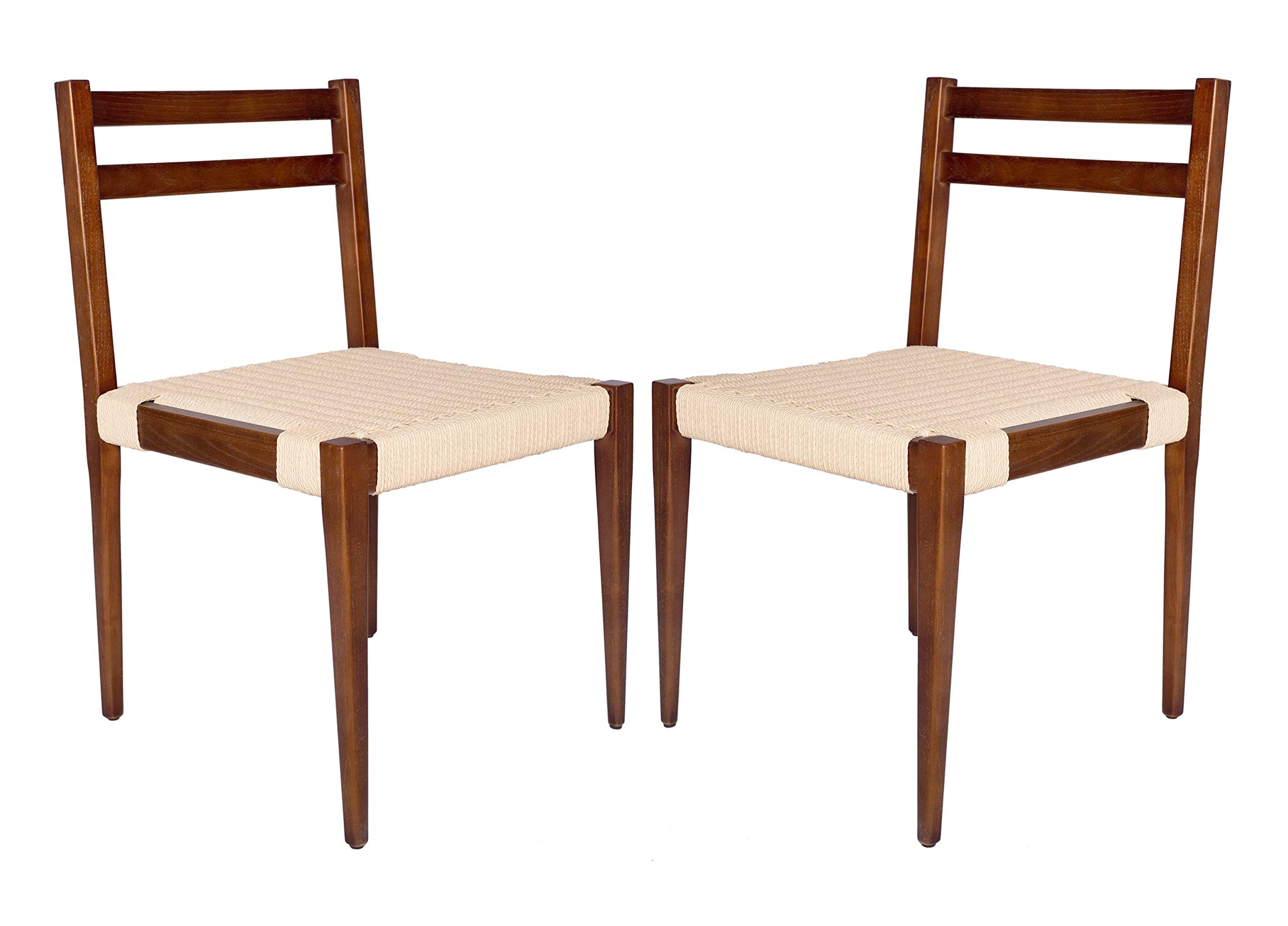 Stone & Beam Jane Wood-Framed Classic Woven Dining Chair, 34" H, Set of 2, Brown