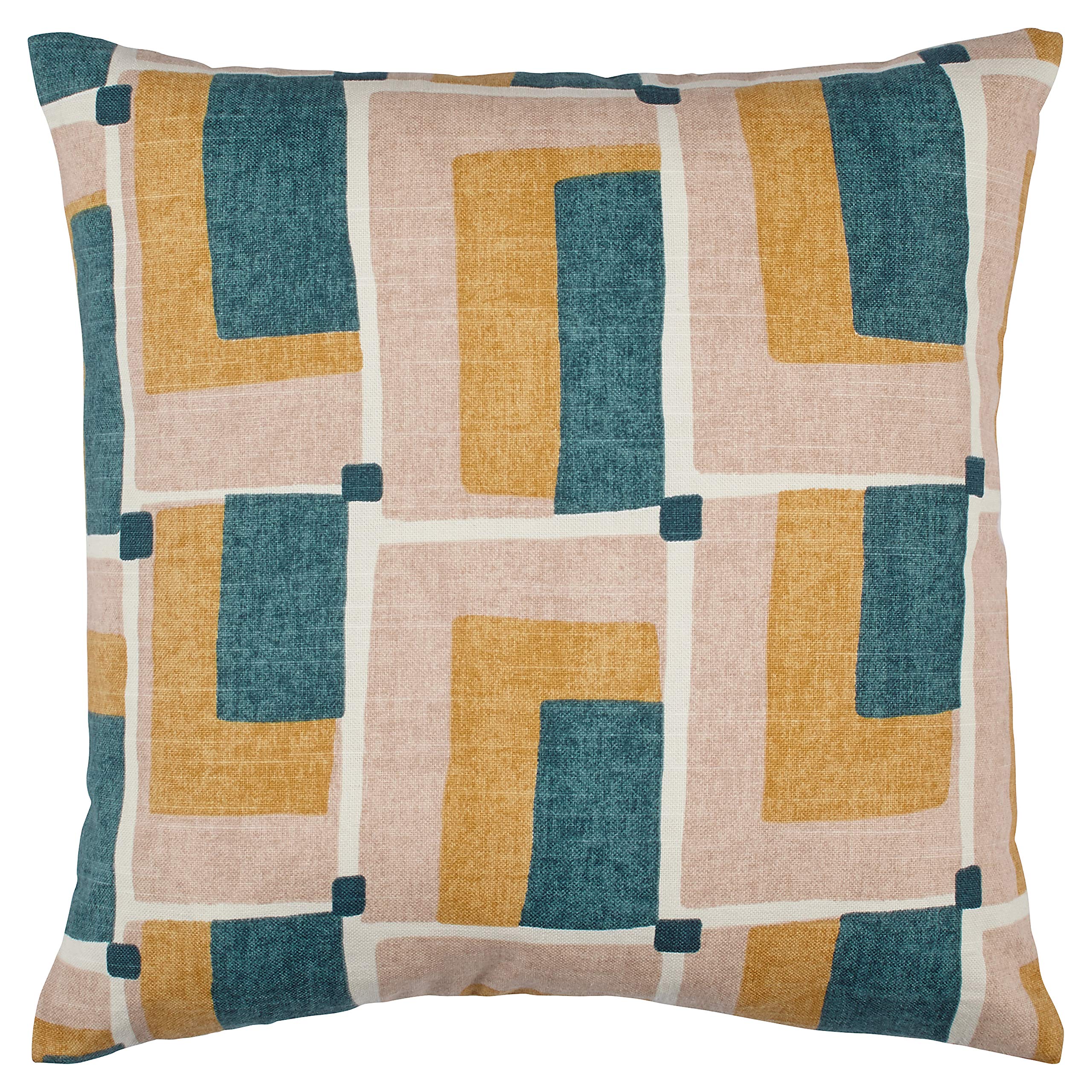 Amazon Brand – Rivet Mid-Century Geo Print Cotton Decorative Throw Pillow, Soft and Stylish, 17" x 17", Blush