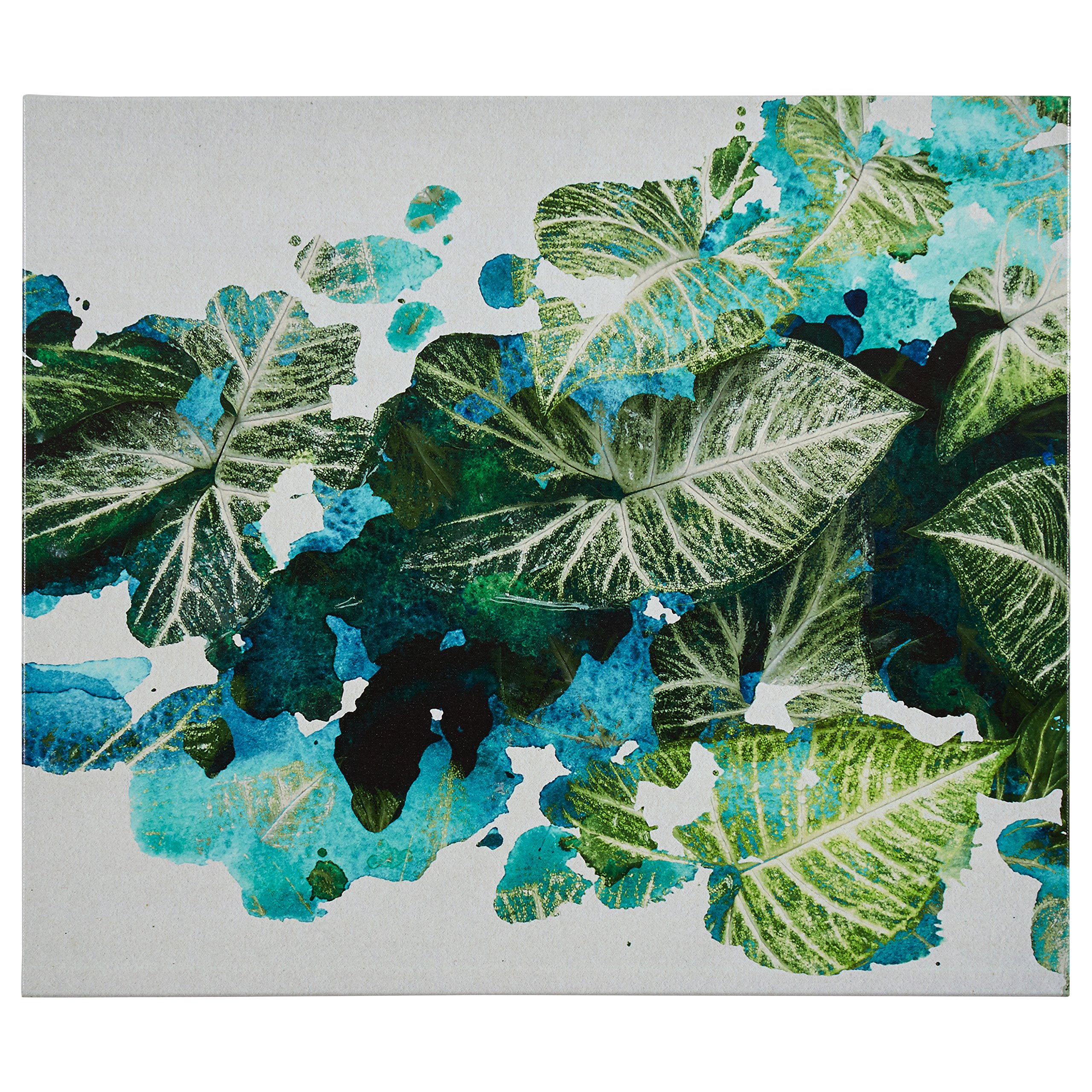 Amazon Brand – Rivet Splattered Green and Turqoise Blue Paradise Leaves Print, 28" x 24"