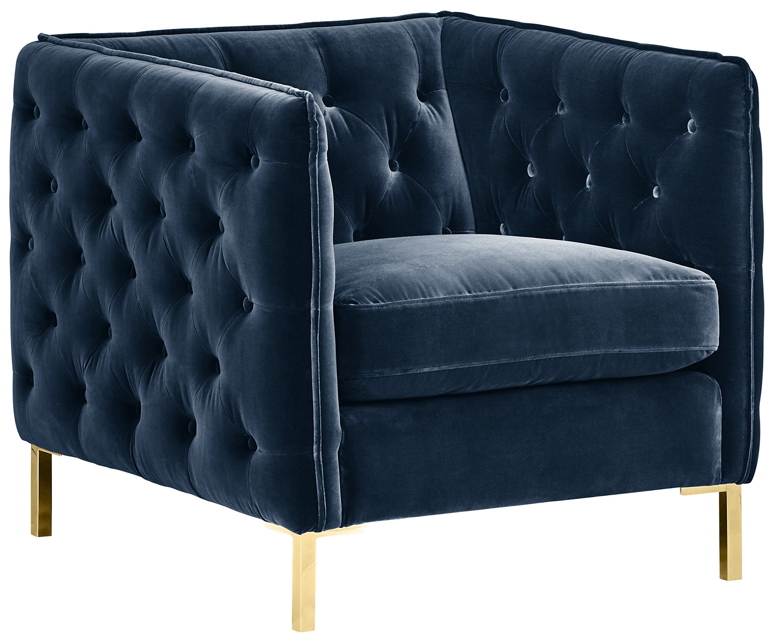 Amazon Brand – Rivet Eva Mid-Century Modern Tufted Velvet Down-Filled Accent Chair, 33.5"W, Navy