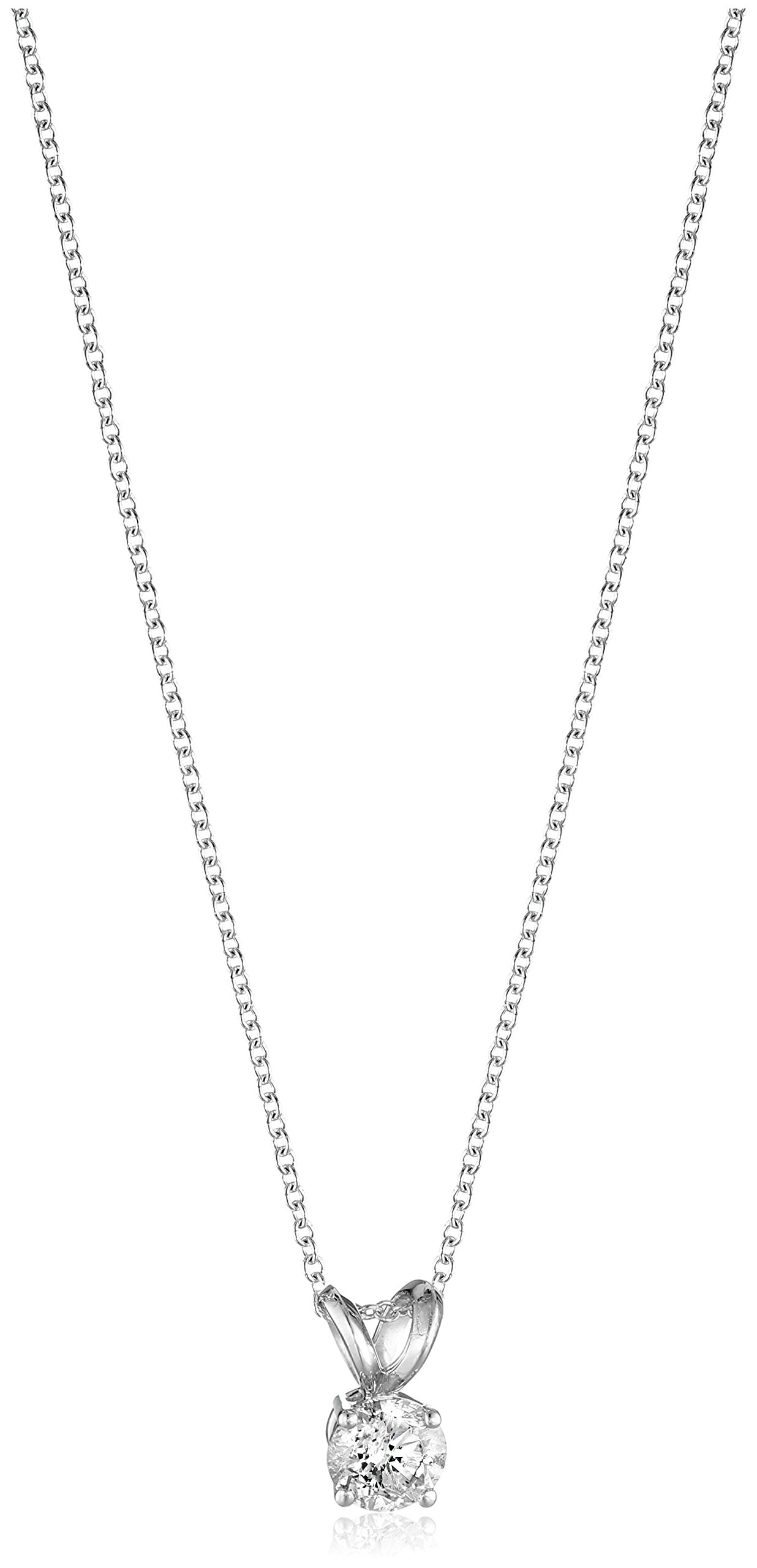 14k White Gold 16" Adjustable to 18" 4-Prong Set Round-Cut Diamond Pendant (1/2 cttw, J-K Color, I2-I3 Clarity)