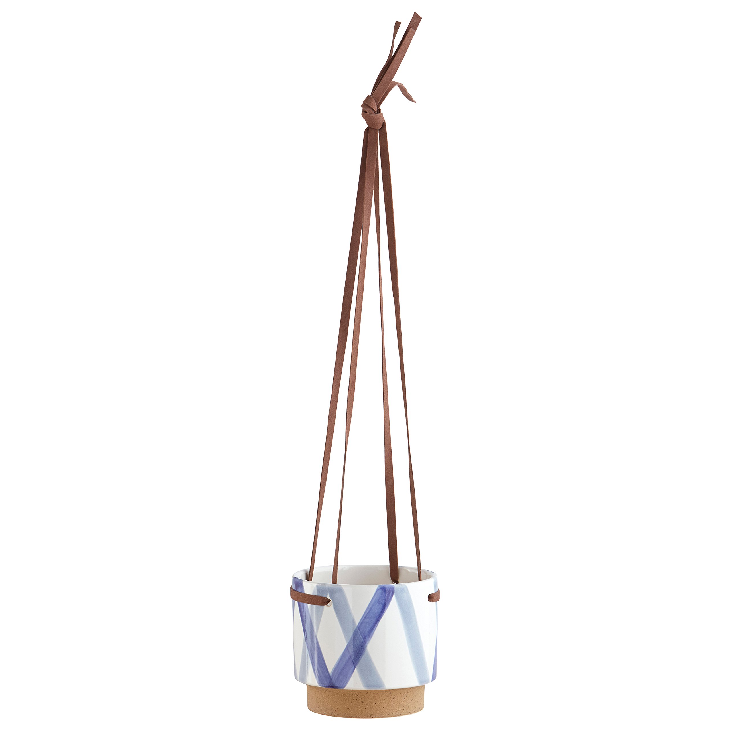 Amazon Brand – Rivet Ceramic Planter with Leather Strap, 5.3"H, Modern, Blue and Ivory
