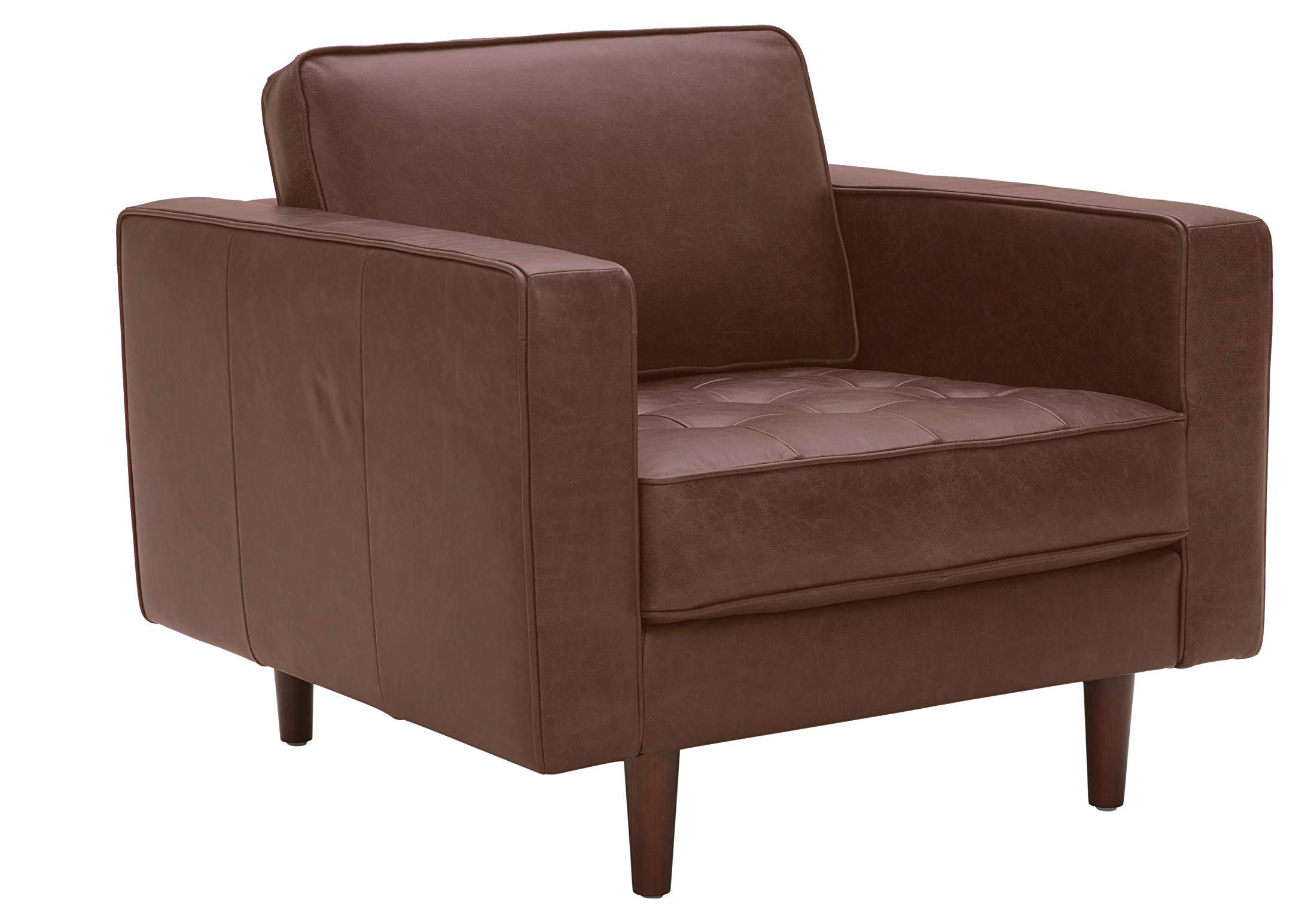 Amazon Brand – Rivet Aiden Mid-Century Leather Chair with Tapered Wood Legs, 35"W, Dark Brown
