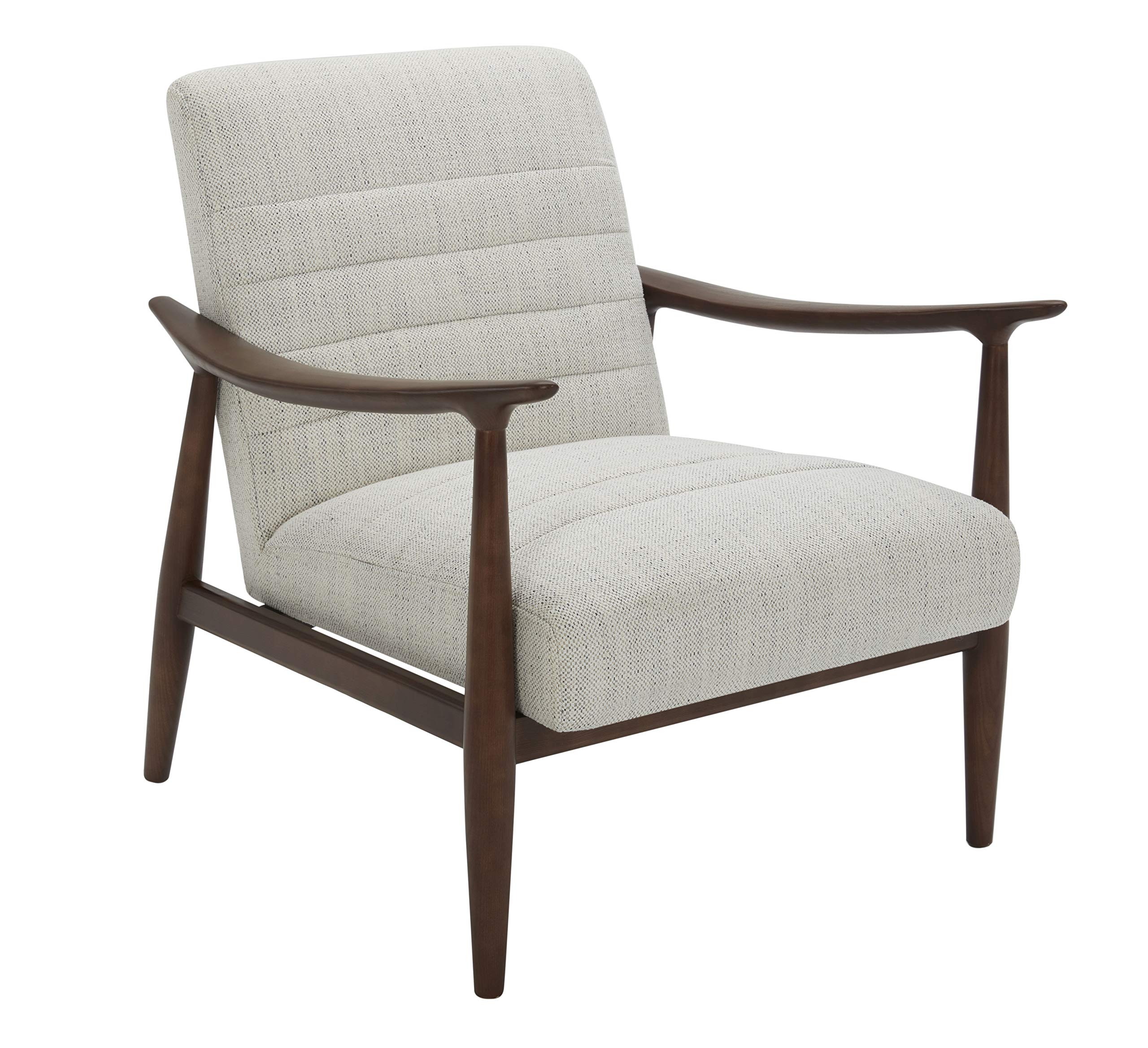 Amazon Brand – Rivet Spear Mid-Century Modern Channel Tufted Accent Chair with Wood Arms, 29.1"W, Ivory