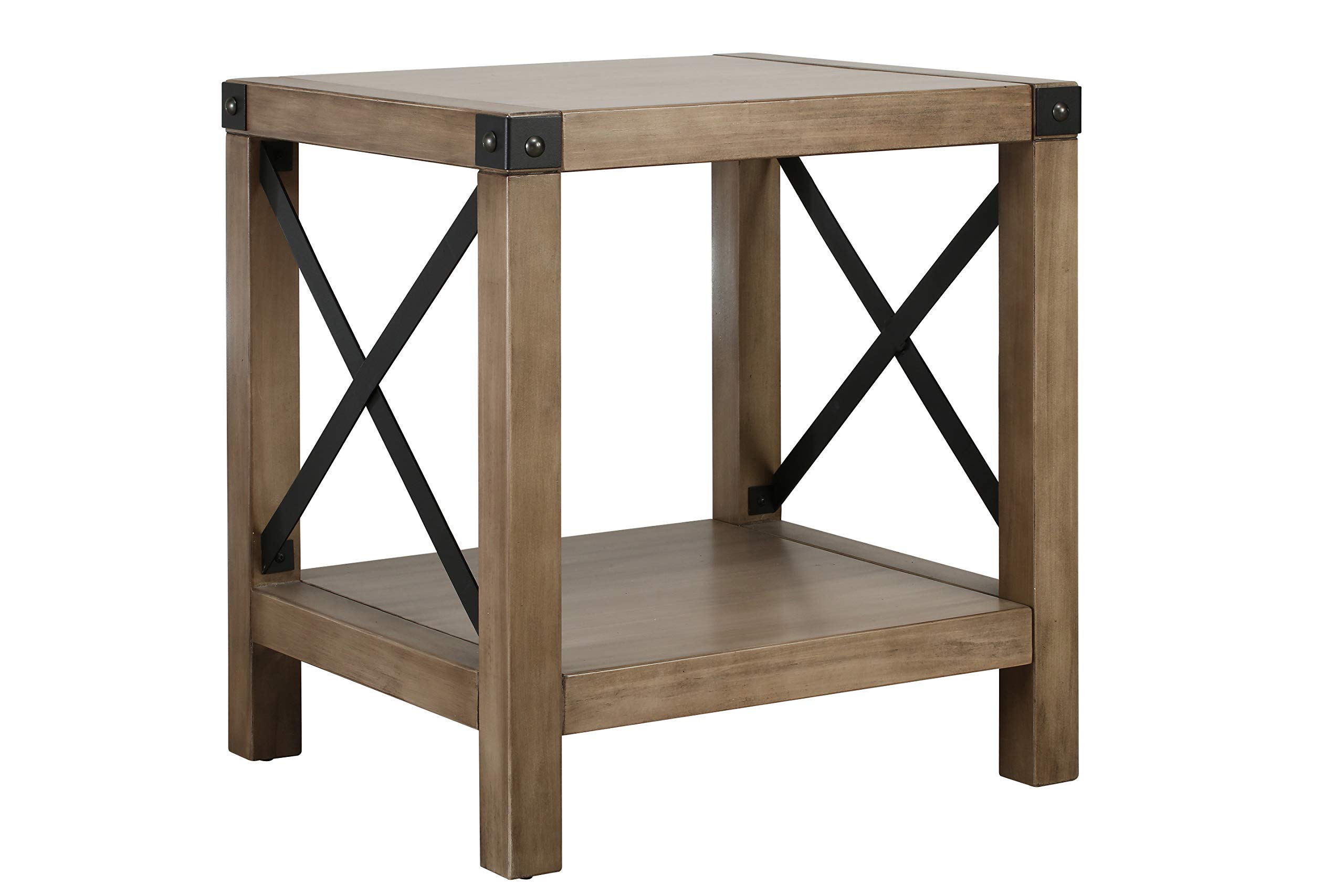Amazon Brand – Ravenna Home Modern Farmhouse Side Accent End Table, 22"H, Antique Gray Pine