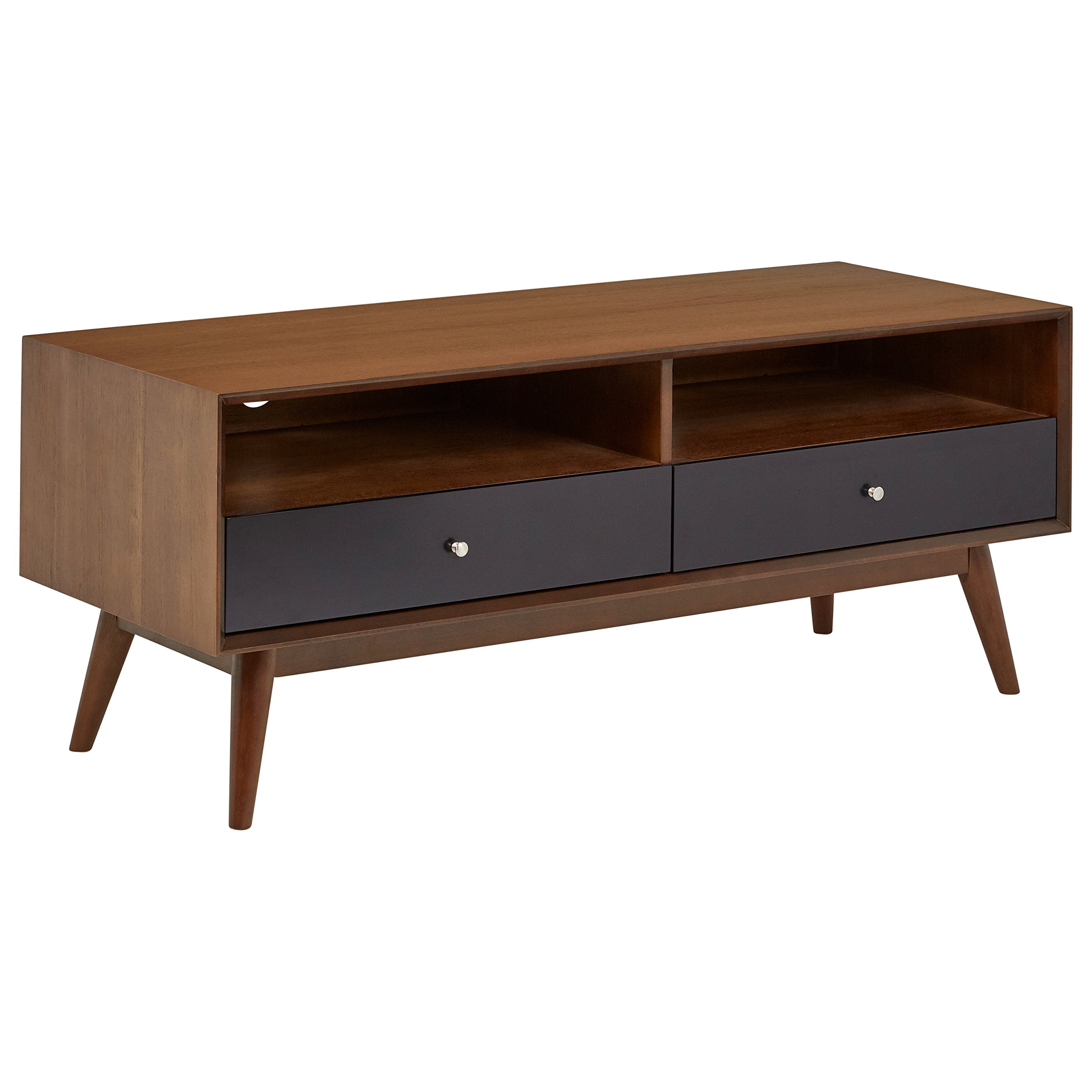 Amazon Brand – Rivet Mid-Century Modern Wood Media TV Console Coffee Table, 47"D, Walnut & Black