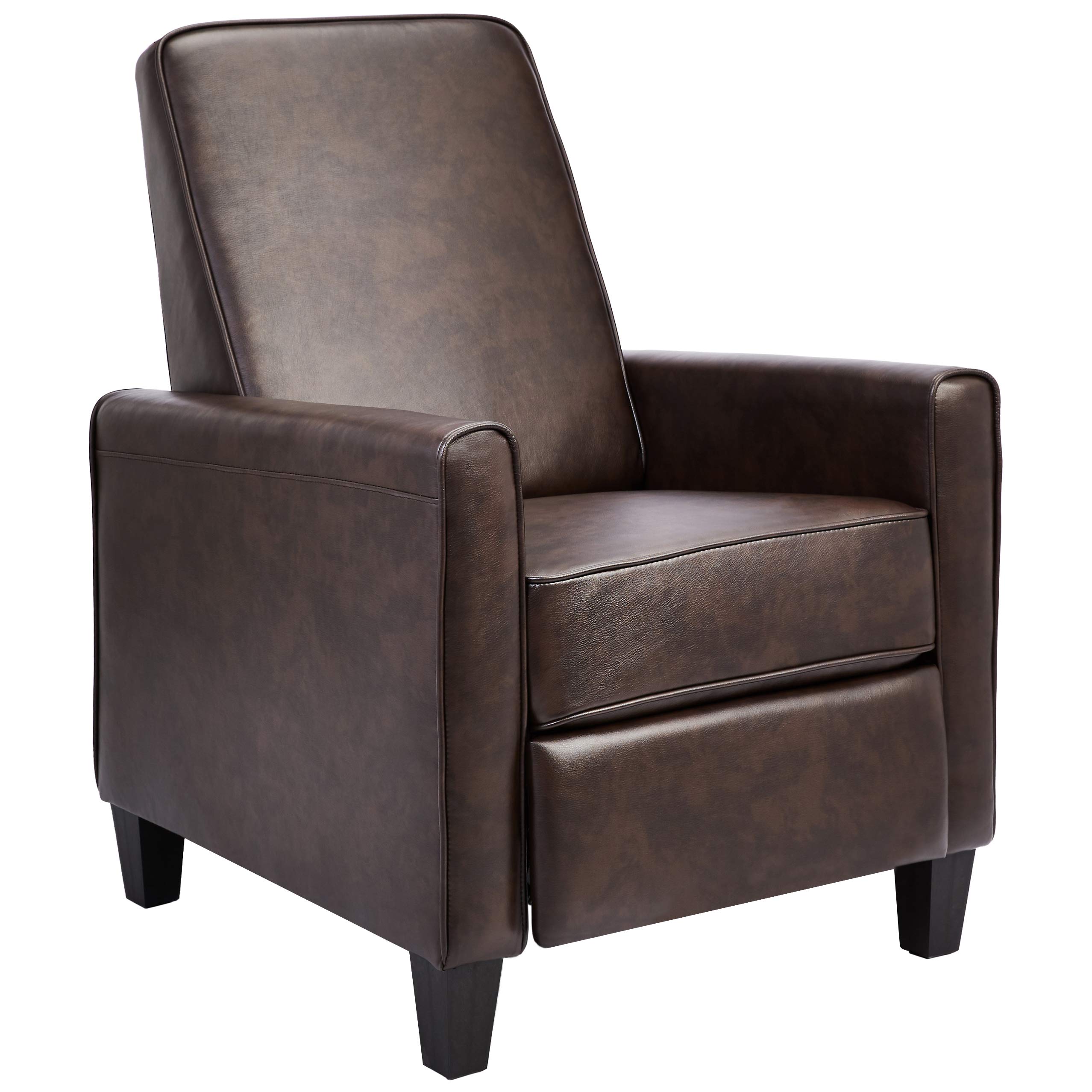 AmazonBasics Classic Faux Leather Arm Push Recliner Chair - Brown
