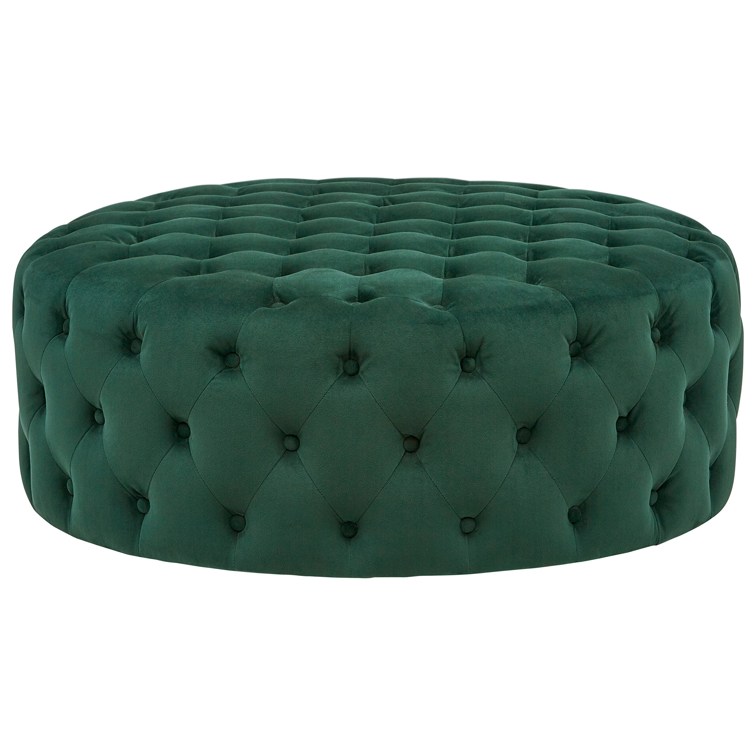 Amazon Brand – Rivet Cliff Mid-Century Modern Round Tufted Velvet Pouf Ottoman, 39"W, Evergreen