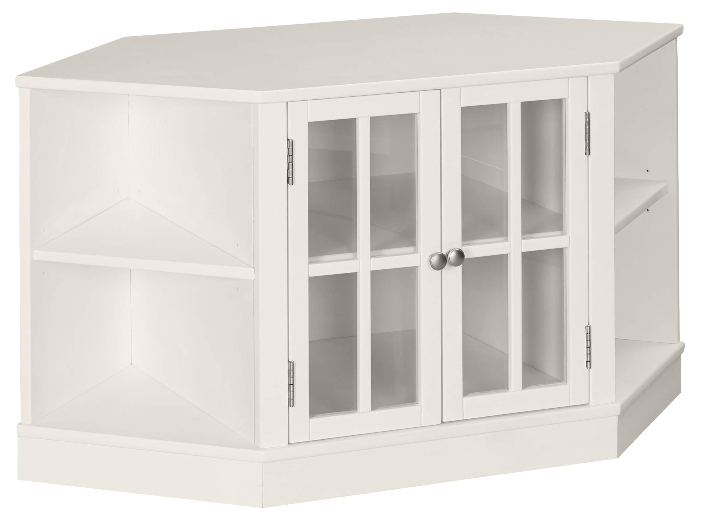 Amazon Brand – Ravenna Home Westly Corner Glass Storage TV Media Entertainment Cabinet Stand, 52"W, White