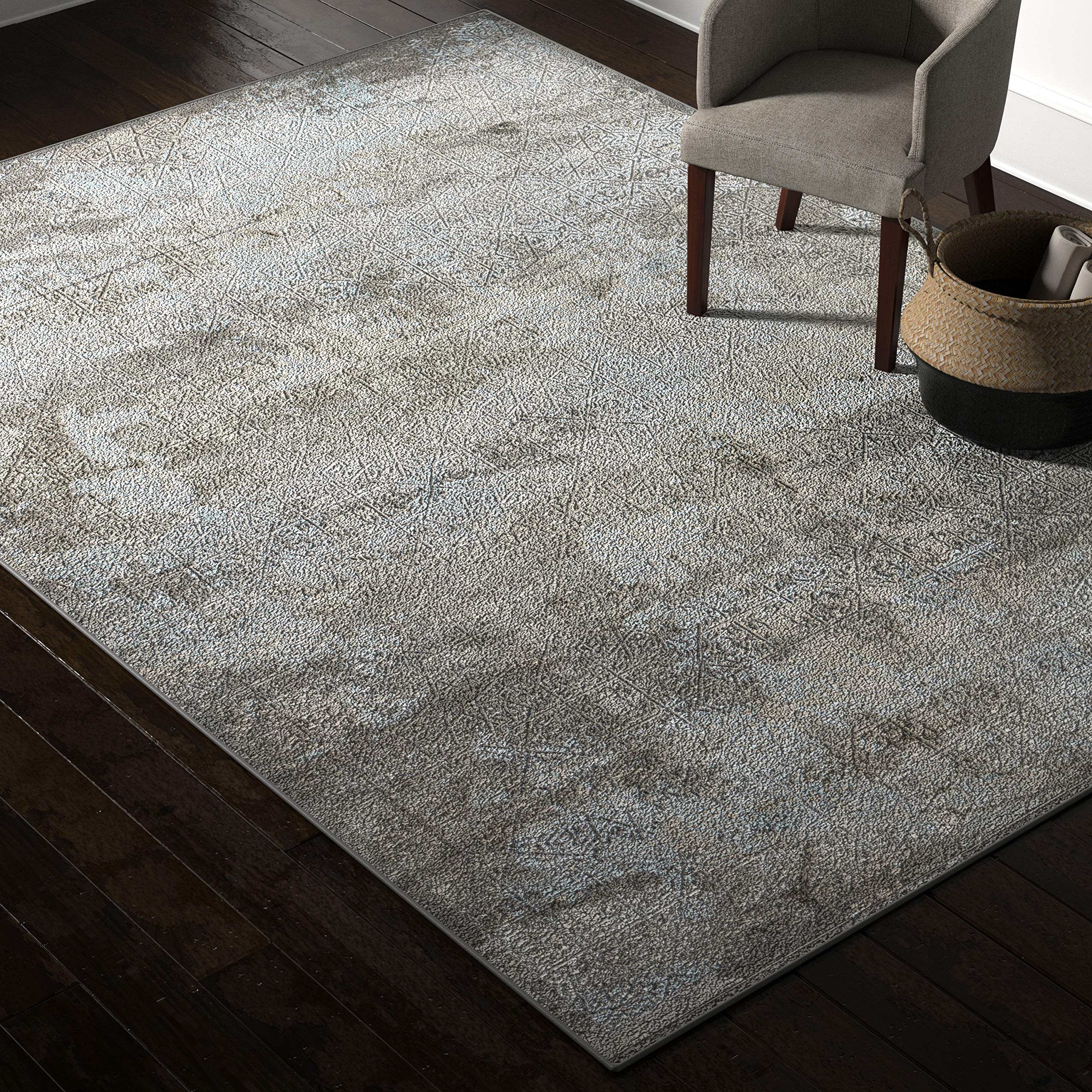 Amazon Brand – Rivet Distressed Medallion Area Rug, 8 x 11 Foot, Steel