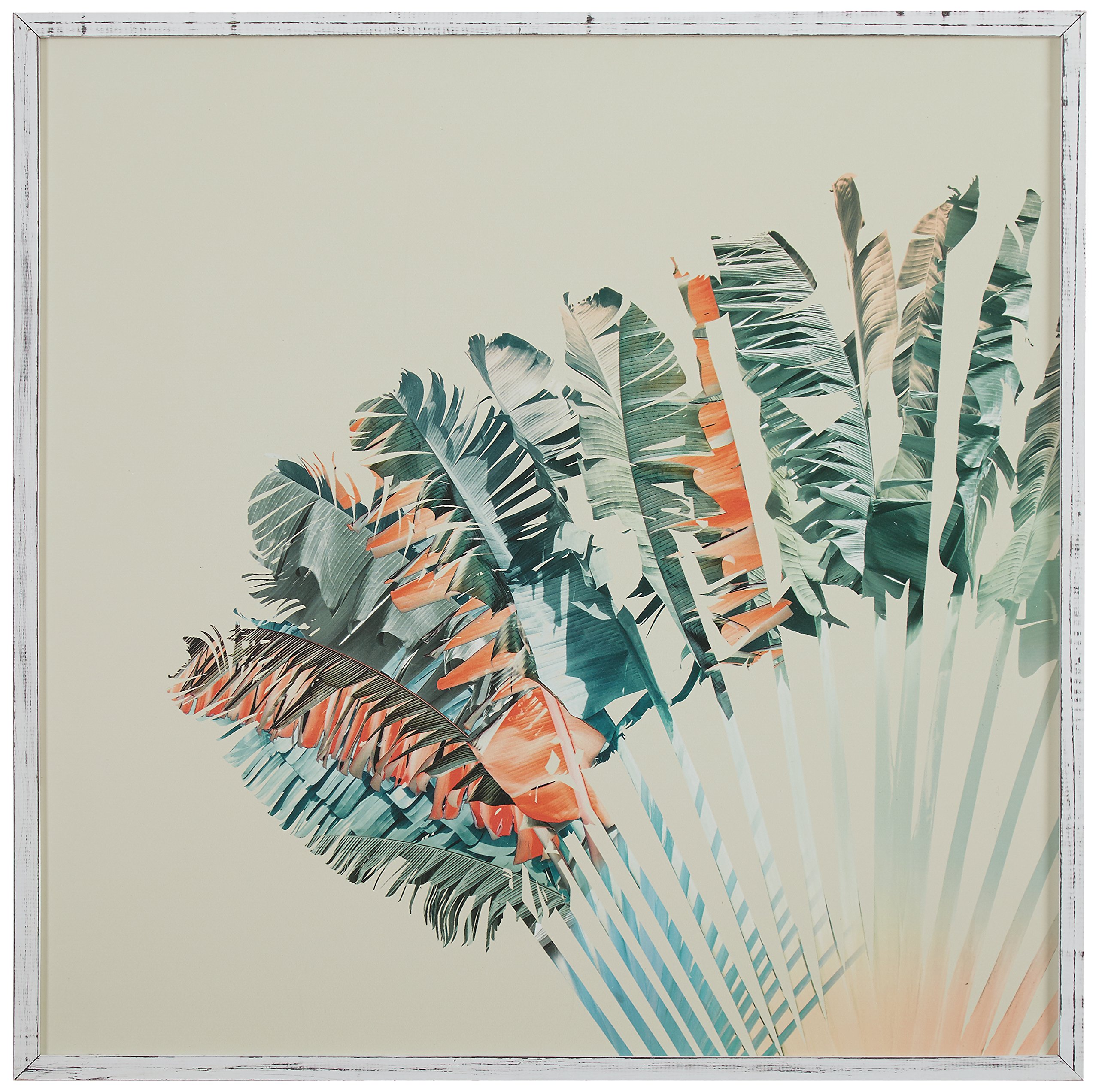 Amazon Brand – Stone & Beam Modern Turquoise and Orange Palm Print in White Frame Wall Art, 20" x 20"